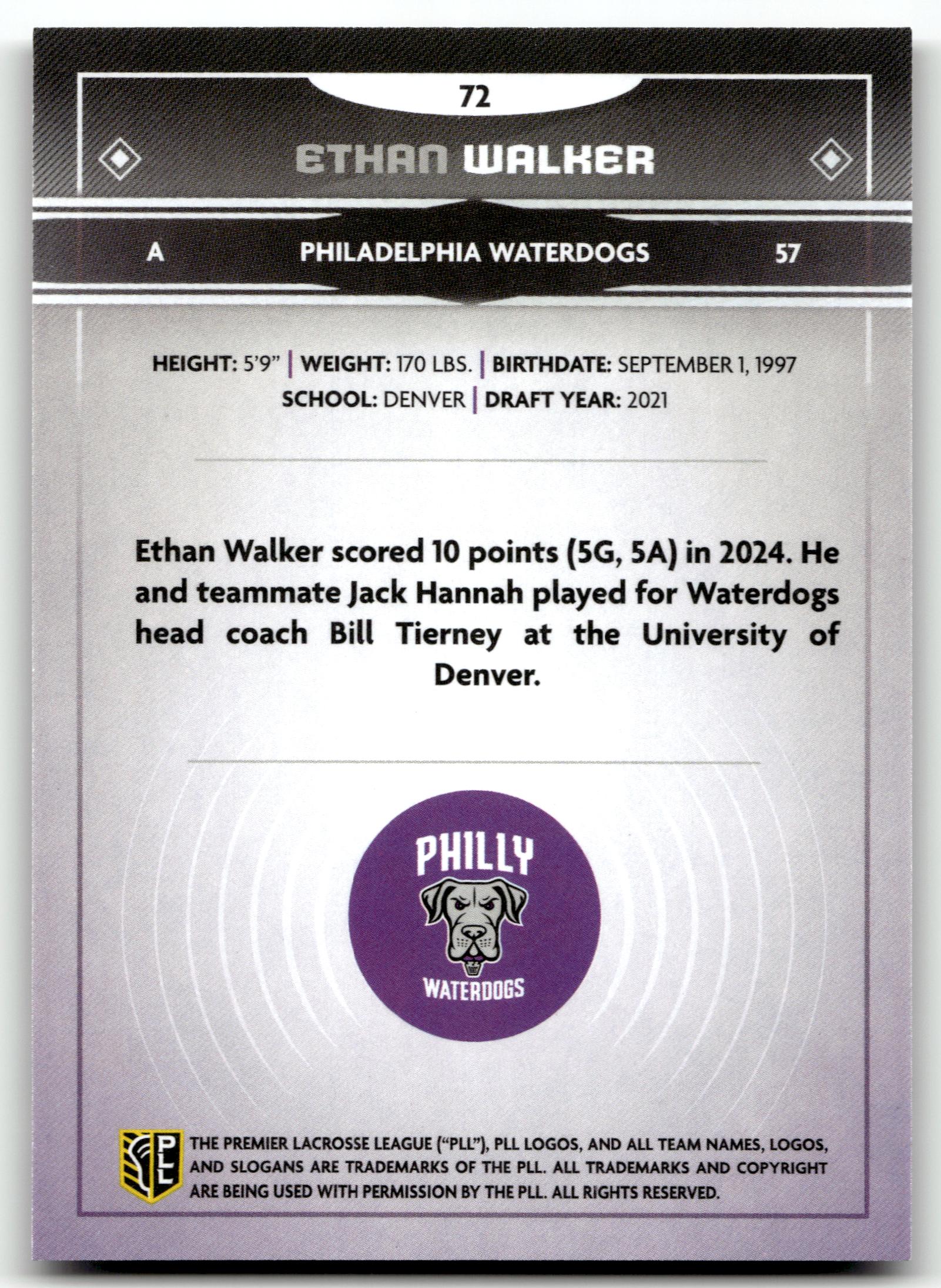 Ethan Walker 2025 PLL Fieldside Philadelphia Waterdogs Cream Of The Cropped #72