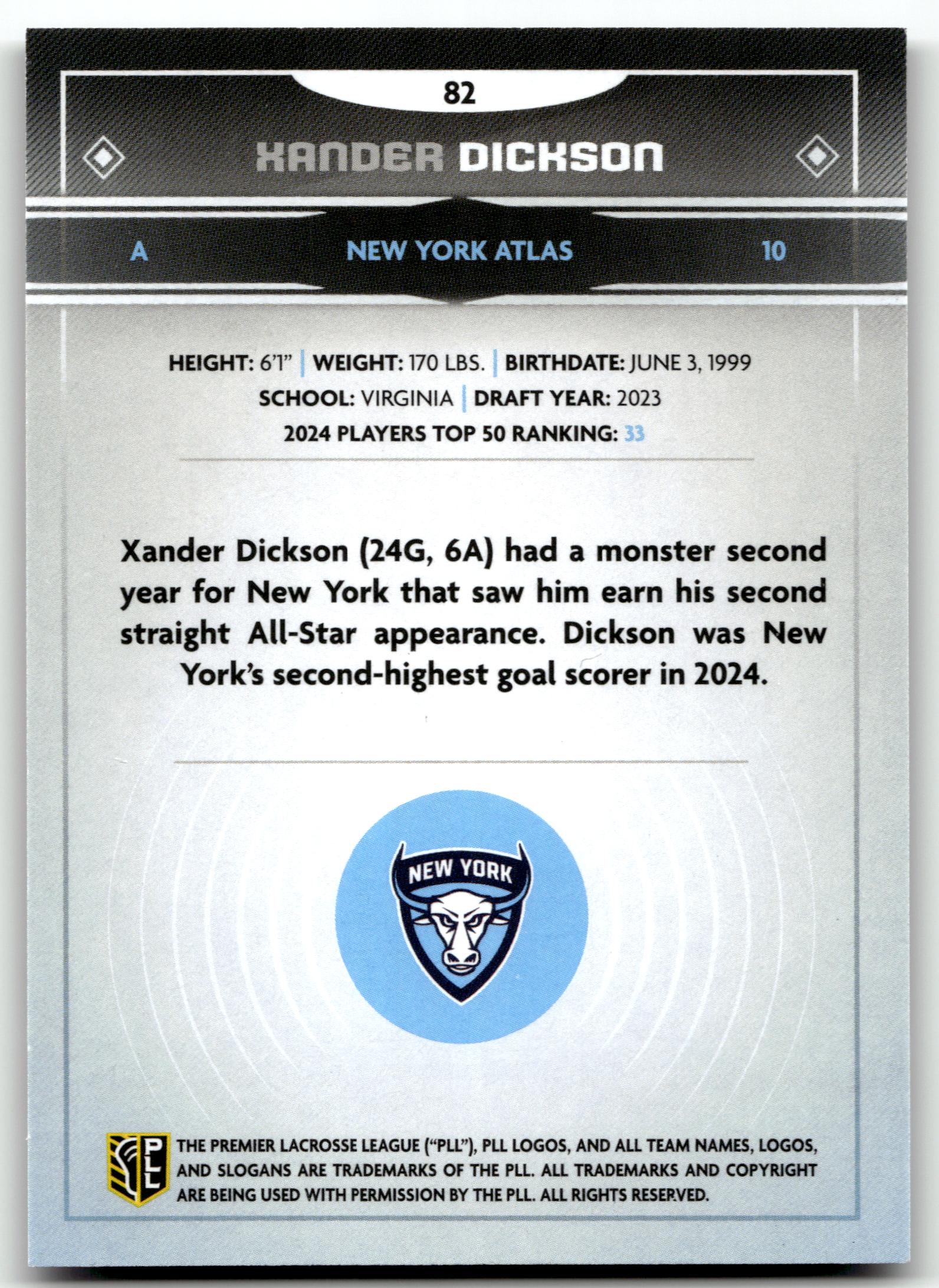 Xander Dickson 2025 PLL Fieldside New York Atlas Cream Of The Cropped #82