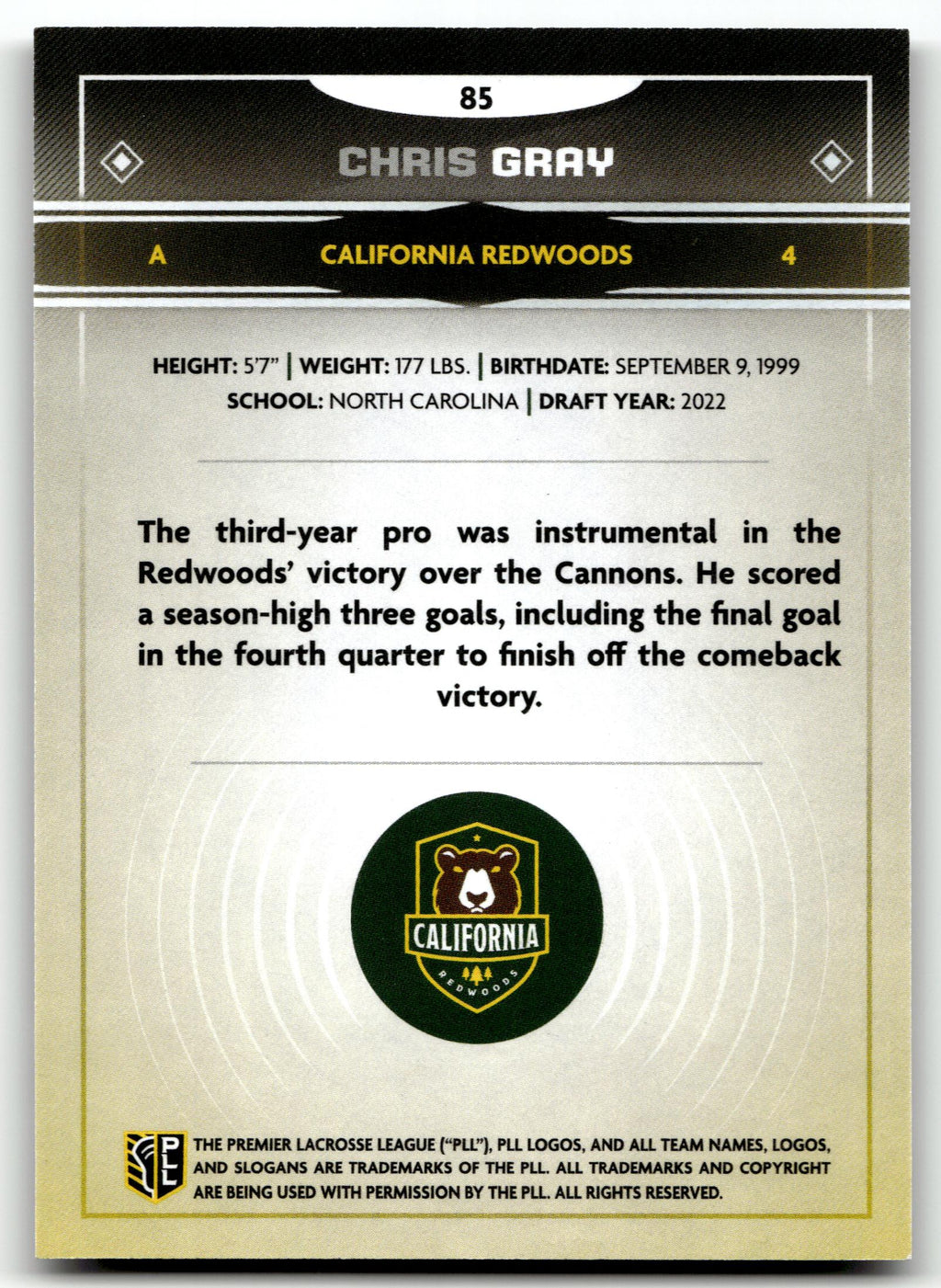 Chris Gray 2025 PLL Fieldside California Redwoods Cream Of The Cropped #85