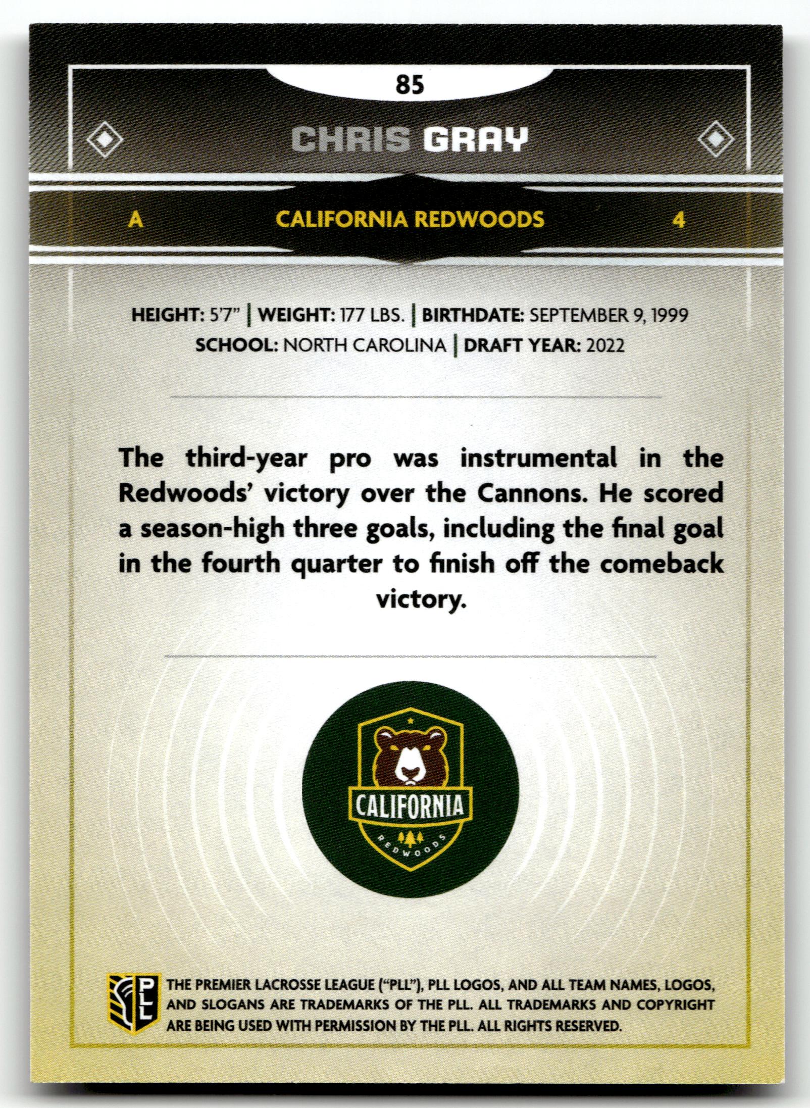 Chris Gray 2025 PLL Fieldside California Redwoods Cream Of The Cropped #85