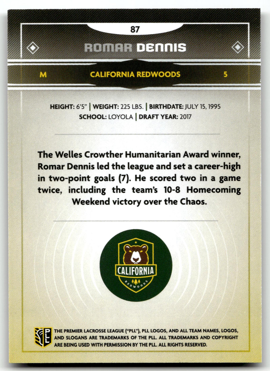 Romar Dennis 2025 PLL Fieldside California Redwoods Cream Of The Cropped #87