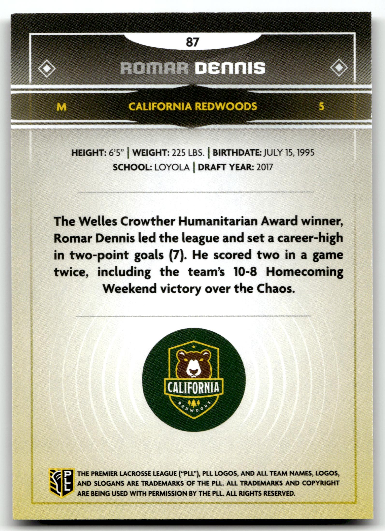 Romar Dennis 2025 PLL Fieldside California Redwoods Cream Of The Cropped #87