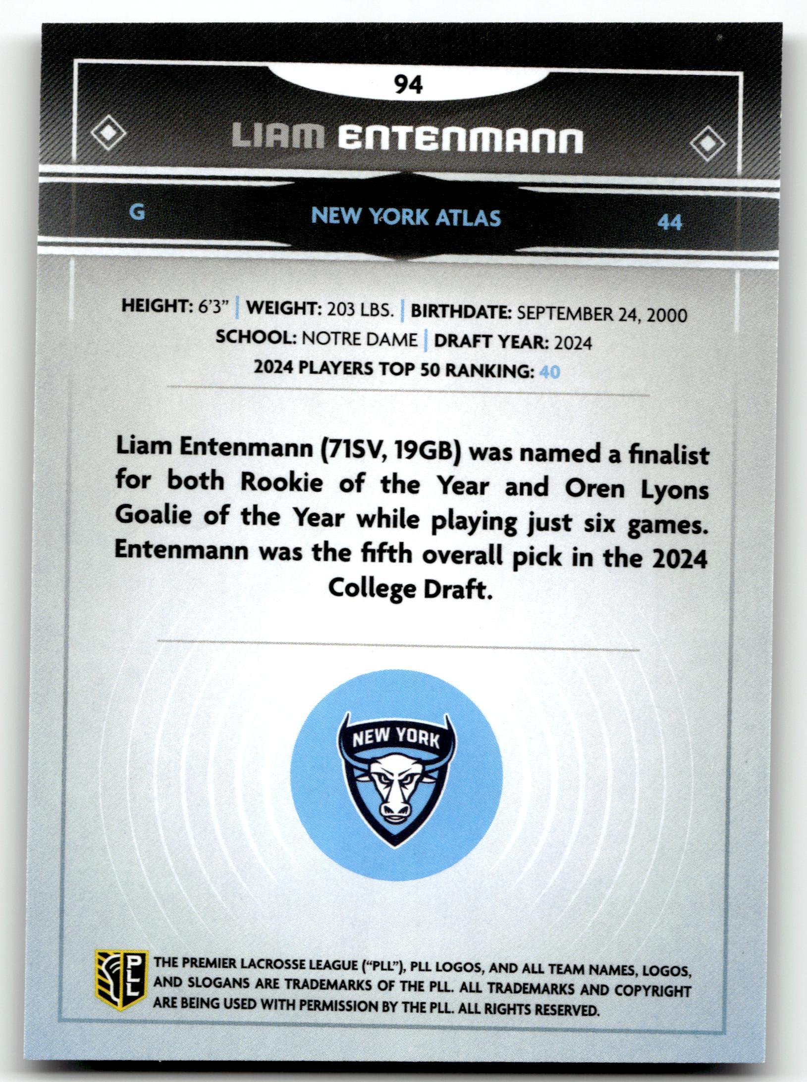 Liam Entenmann 2025 PLL Fieldside New York Atlas Cream Of The Cropped #94