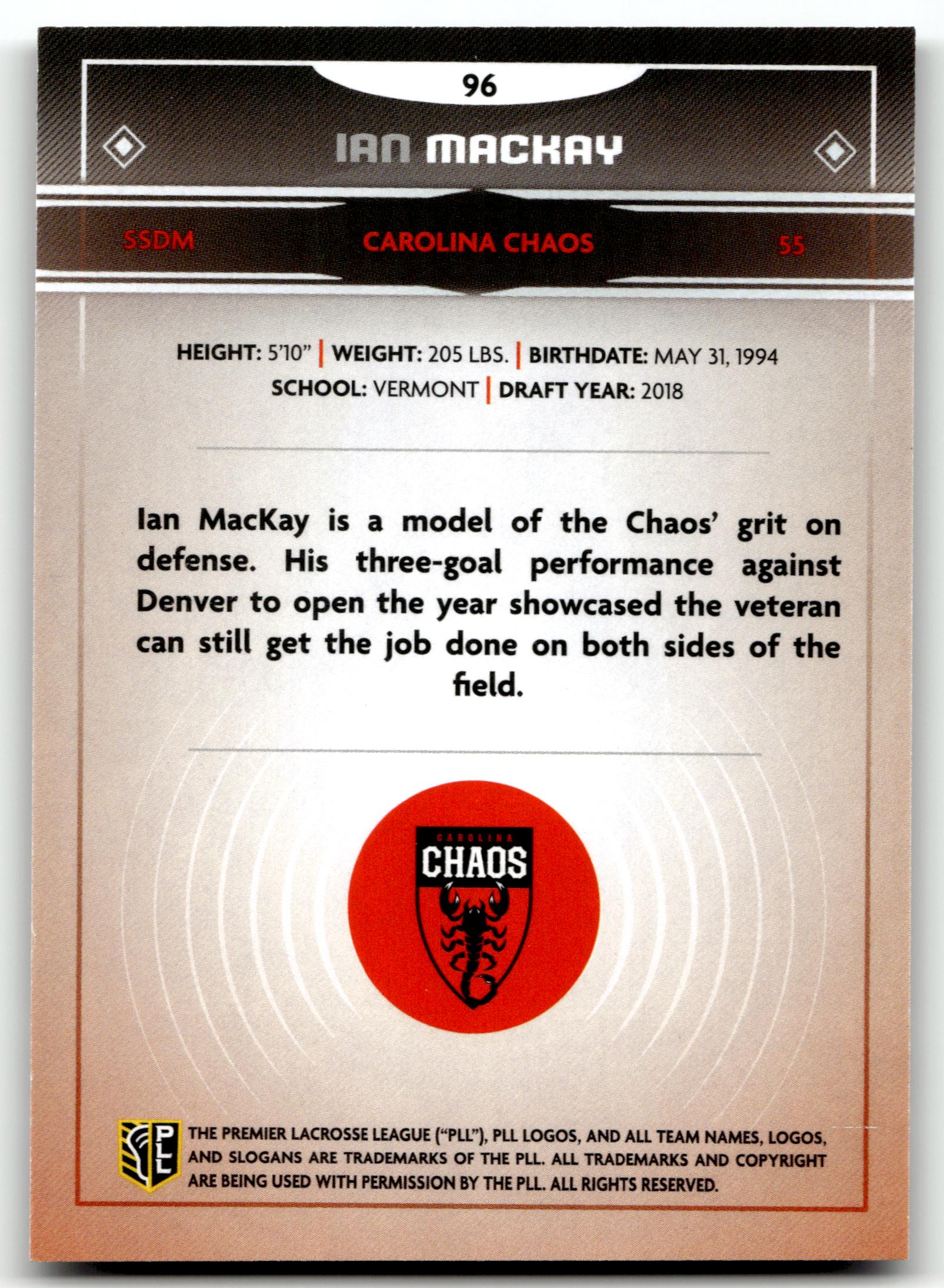 Ian MacKay 2025 PLL Fieldside Carolina Chaos Cream of the Cropped #96