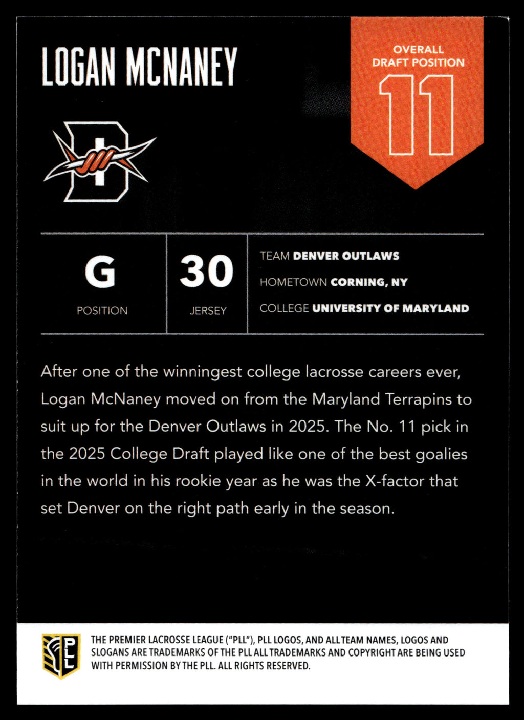 Logan McNaney 2025 PLL Flagship Denver Outlaws Highly Anticipated #11