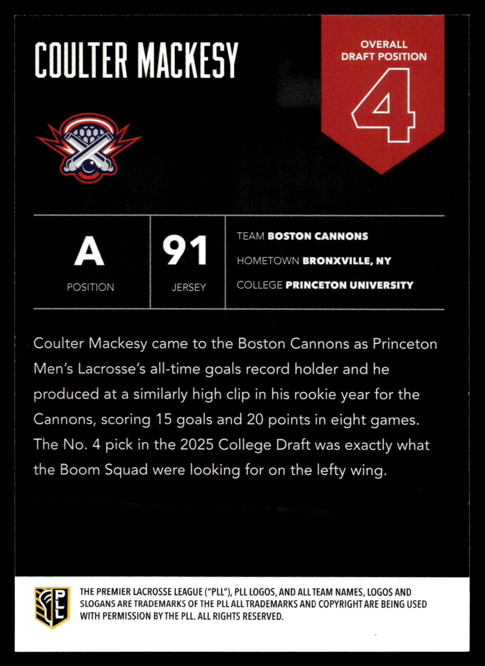 Coulter Mackesy 2025 PLL Flagship Boston Cannons Highly Anticipated 46/50 #4