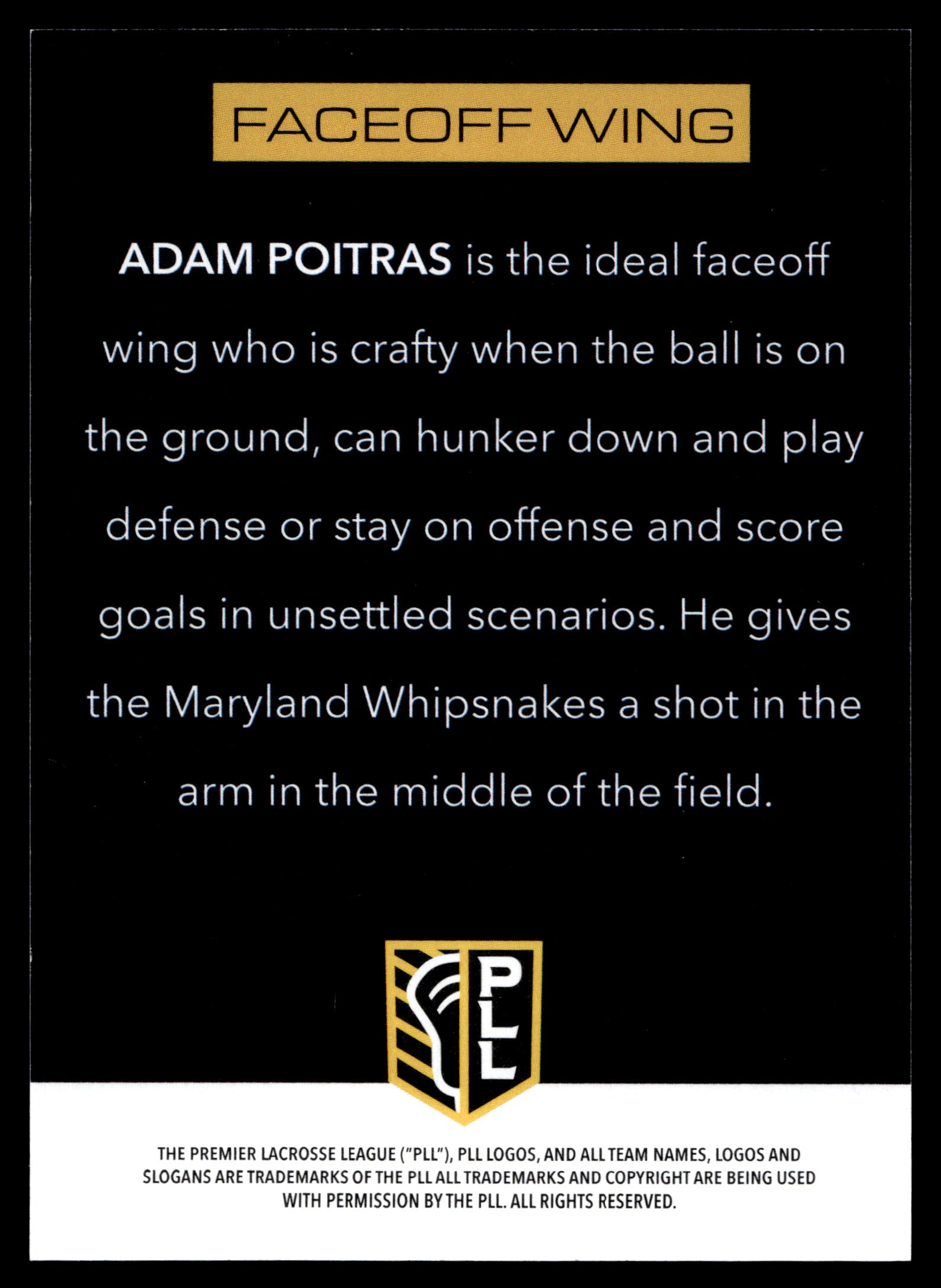 Adam Poitras 2025 PLL Flagship Maryland Whipsnakes Prototypes 32/50