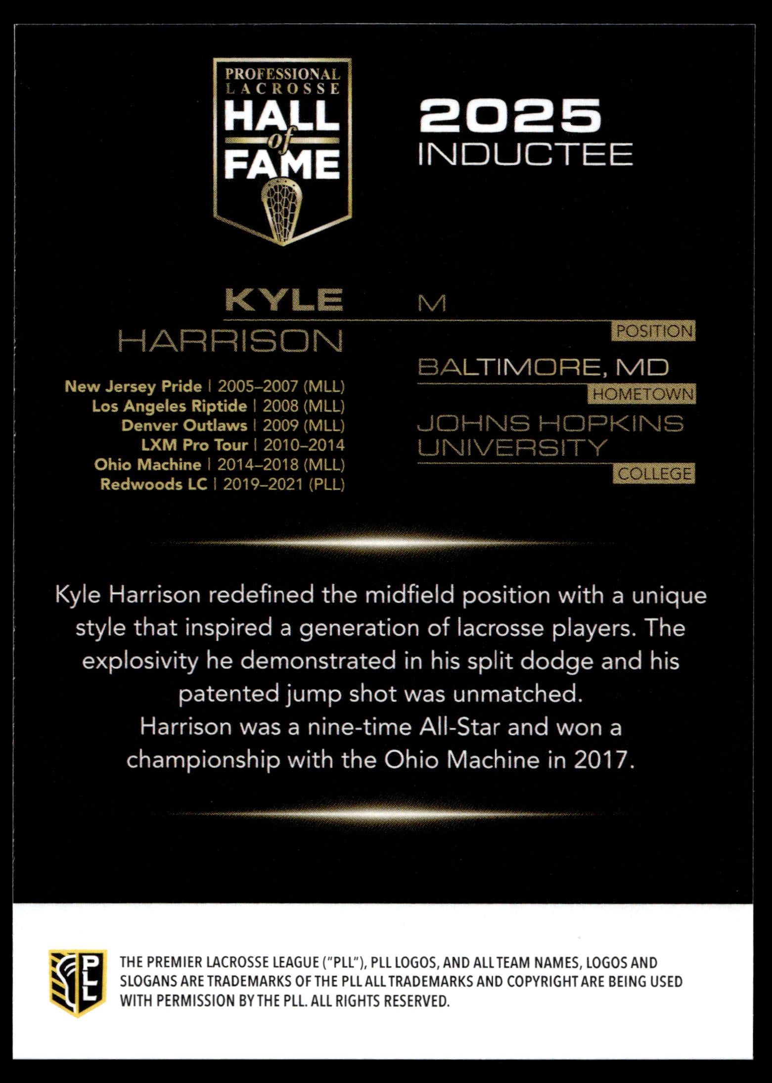 Kyle Harrison 2025 PLL Flagship Ohio Machine Commemoration
