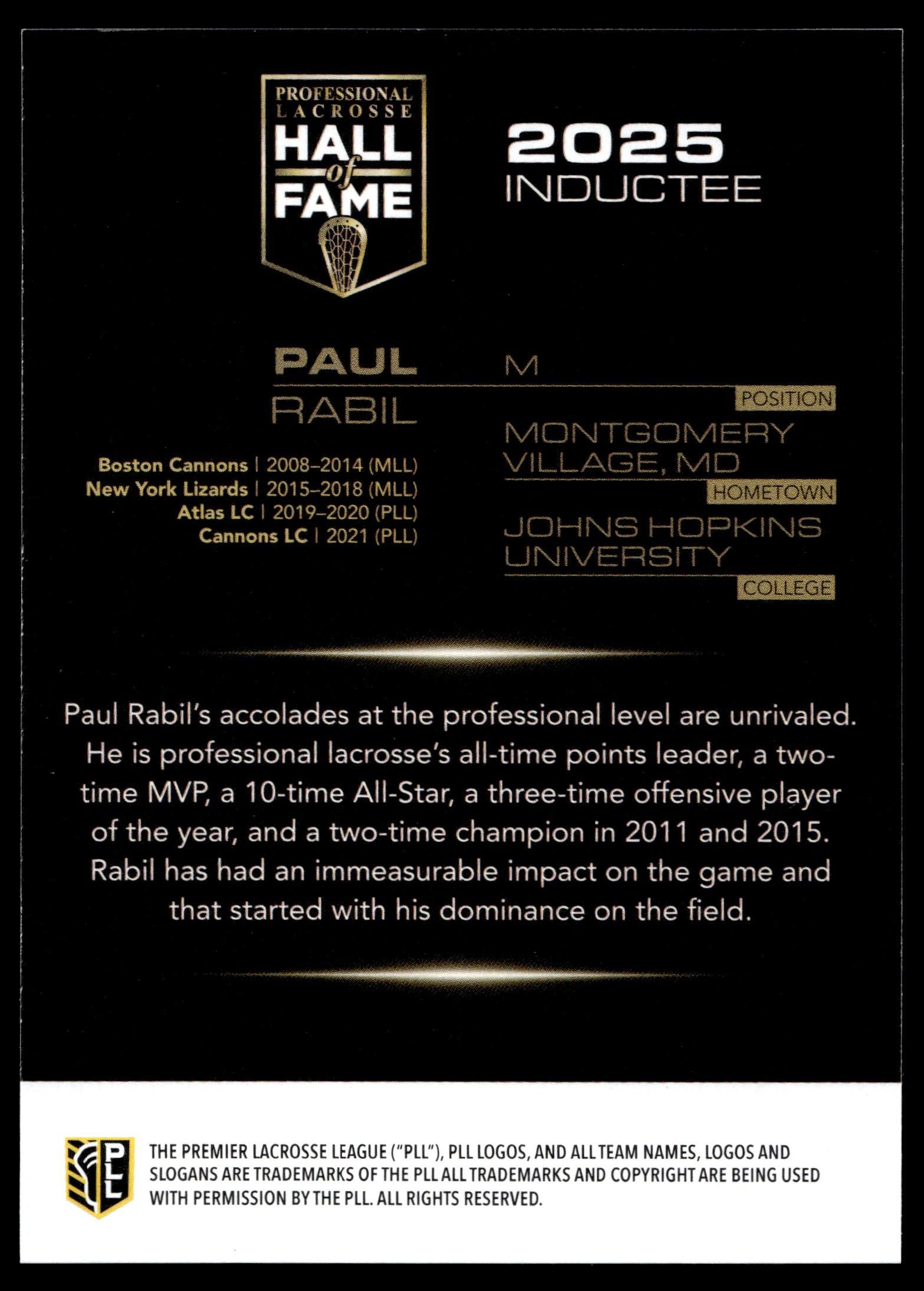 Paul Rabil 2025 PLL Flagship Boston Cannons Commemoration