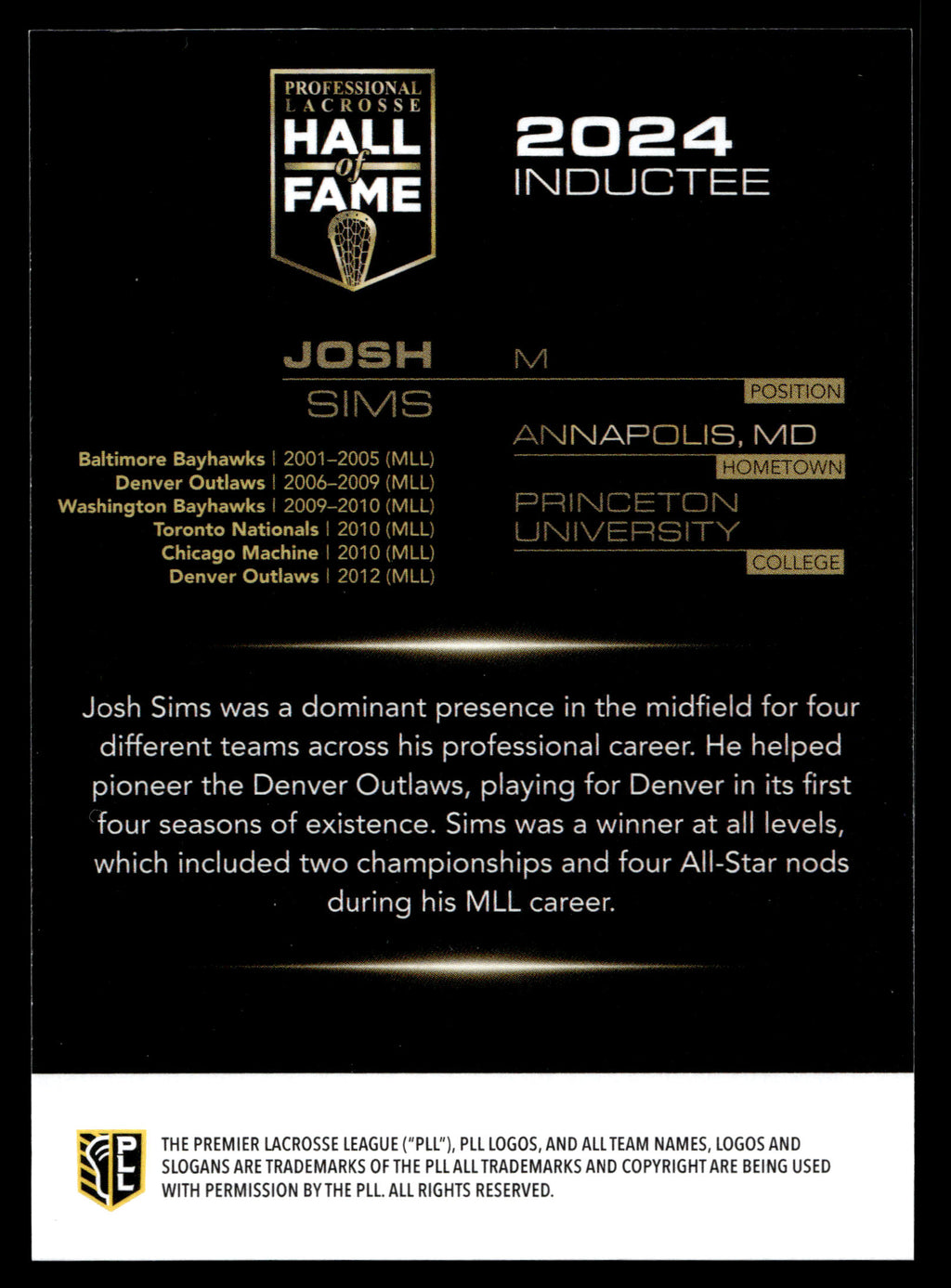 Josh Sims 2025 PLL Flagship Denver Outlaws Commemoration