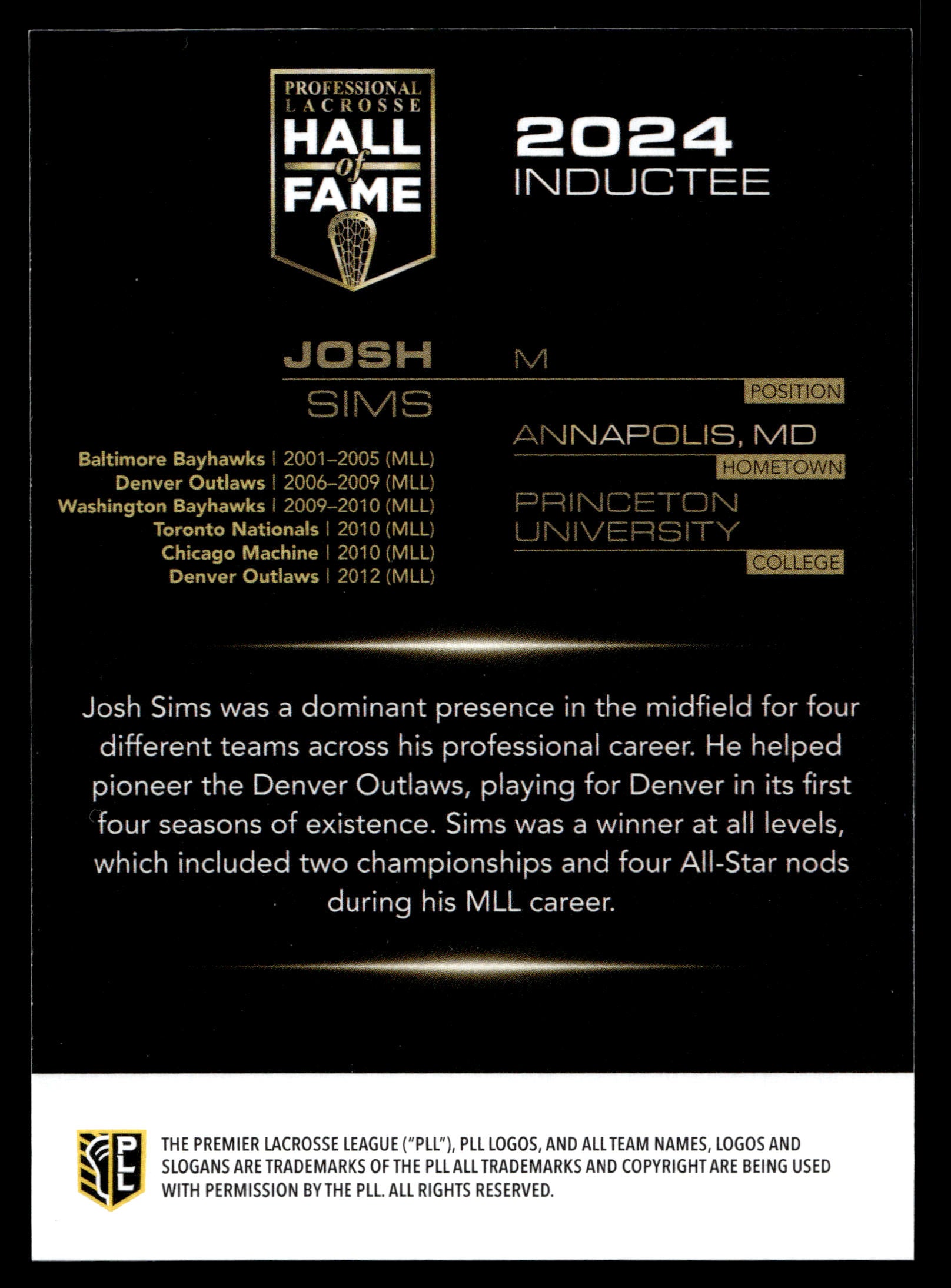 Josh Sims 2025 PLL Flagship Denver Outlaws Commemoration