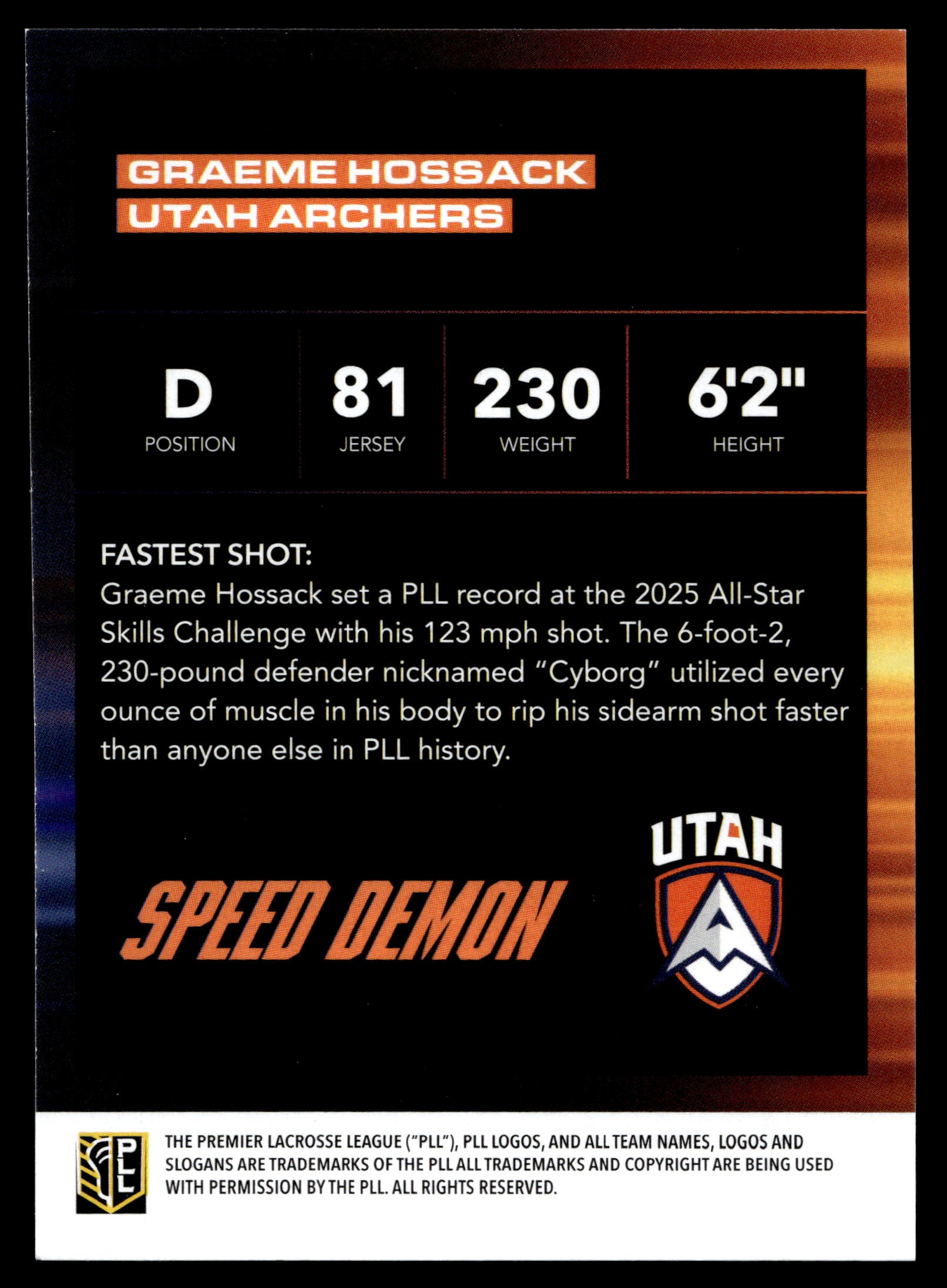 Graeme Hossack 2025 PLL Flagship Utah Archers Speed Demons