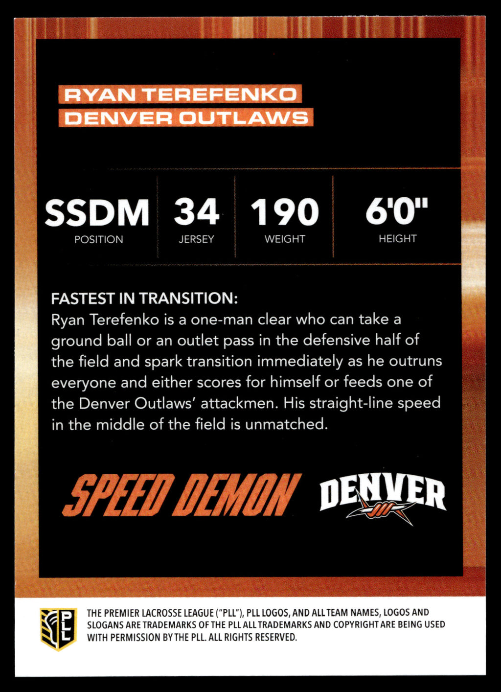 Ryan Terefenko 2025 PLL Flagship Denver Outlaws Speed Demons