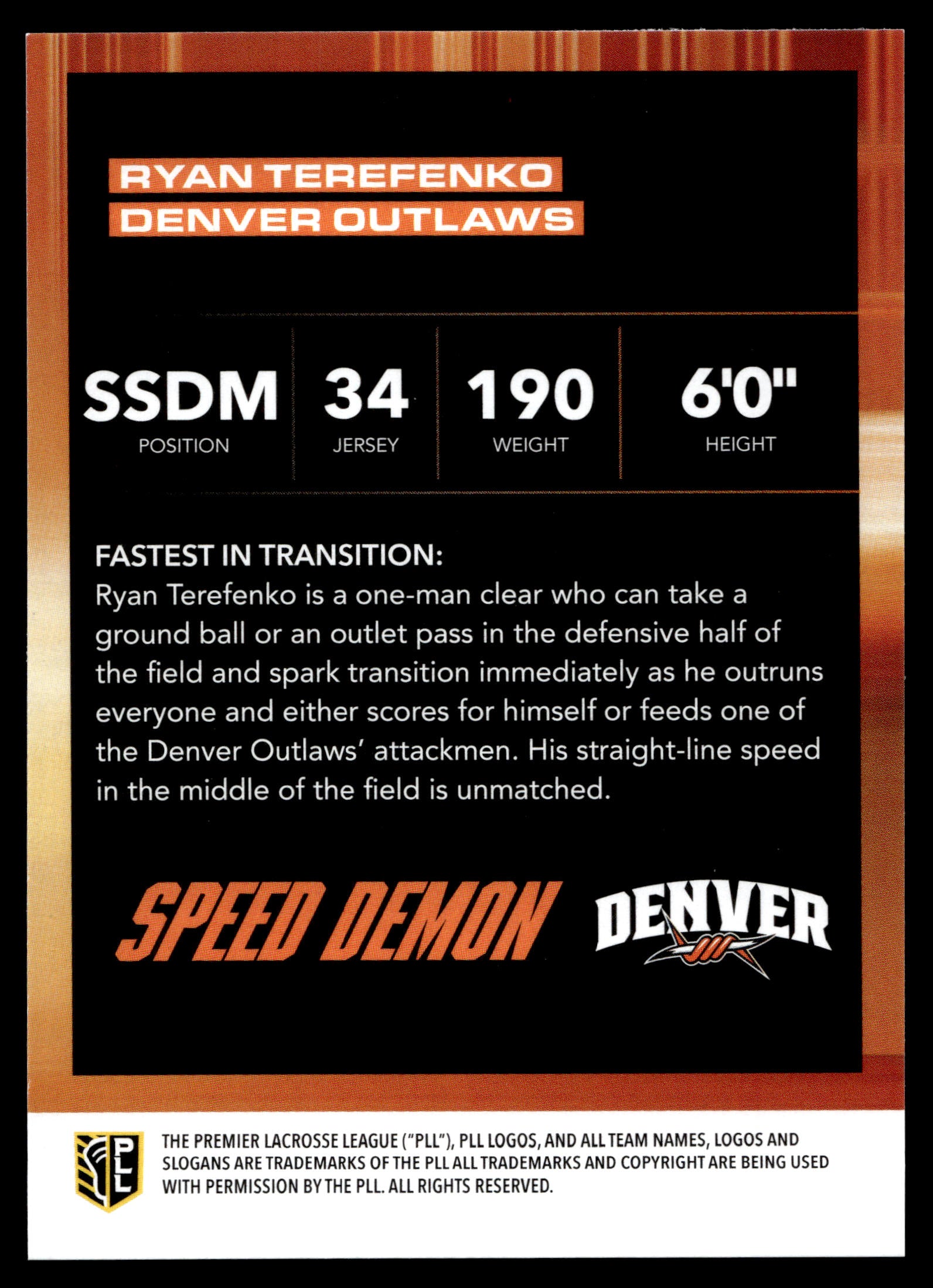 Ryan Terefenko 2025 PLL Flagship Denver Outlaws Speed Demons