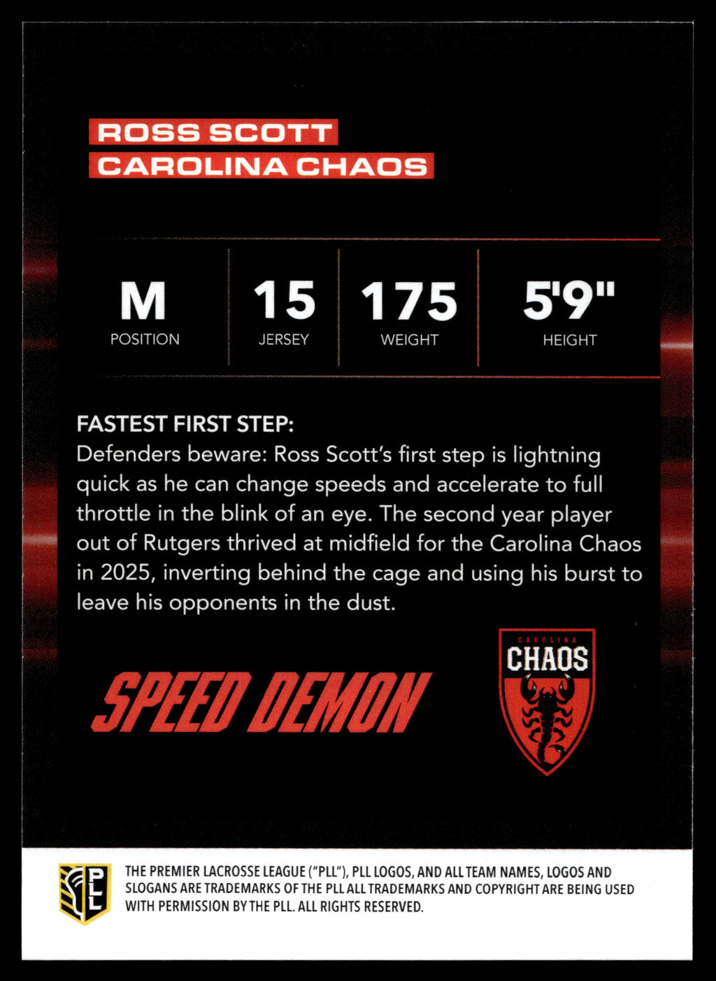Ross Scott 2025 PLL Flagship Carolina Chaos Speed Demons