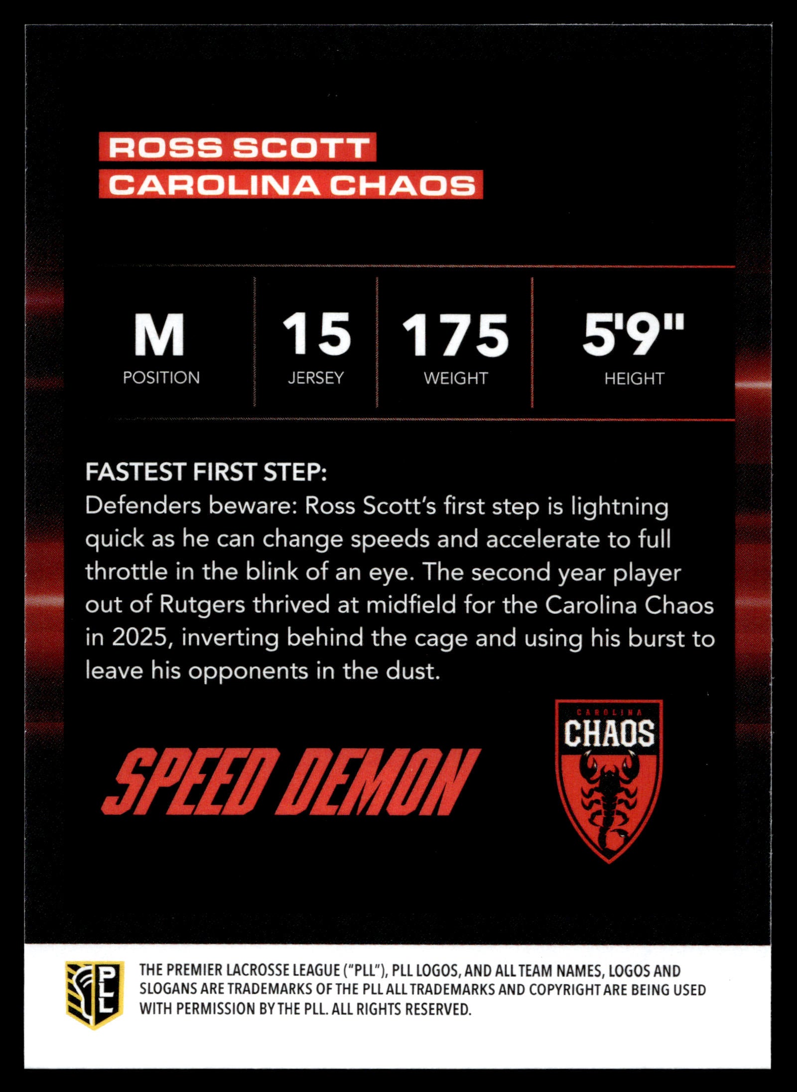 Ross Scott 2025 PLL Flagship Carolina Chaos Speed Demons