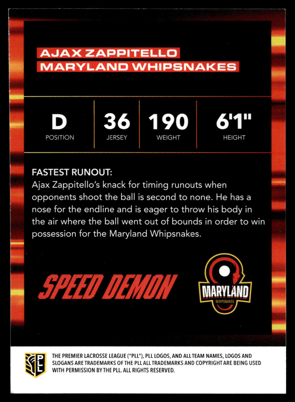 Ajax Zappitello 2025 PLL Flagship Maryland Whipsnakes Speed Demons