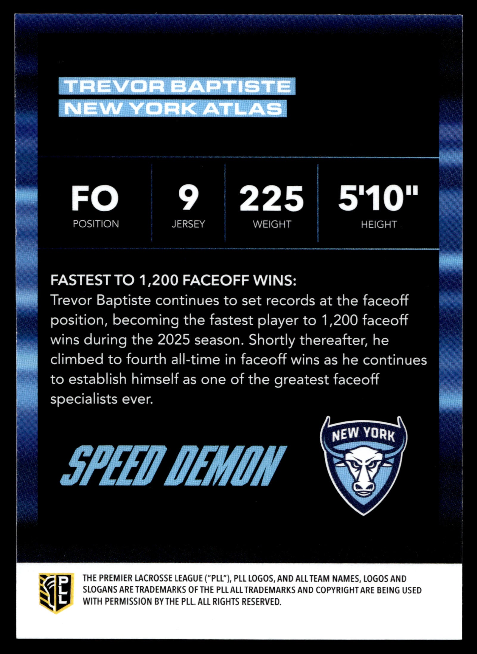 Trevor Baptiste 2025 PLL Flagship New York Atlas Speed Demons