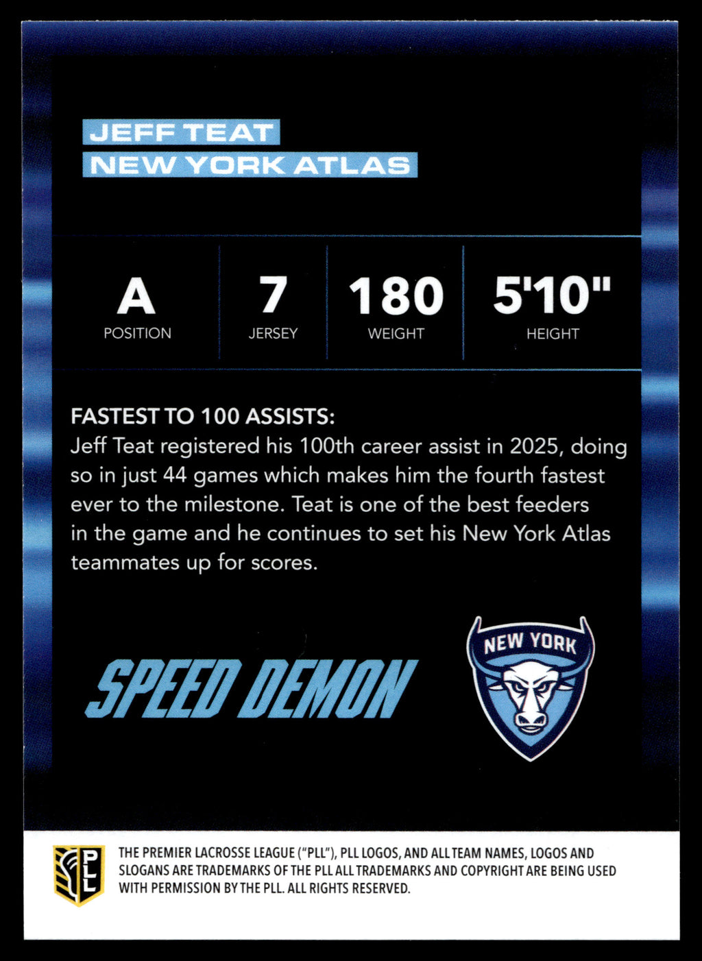 Jeff Teat 2025 PLL Flagship New York Atlas Speed Demons