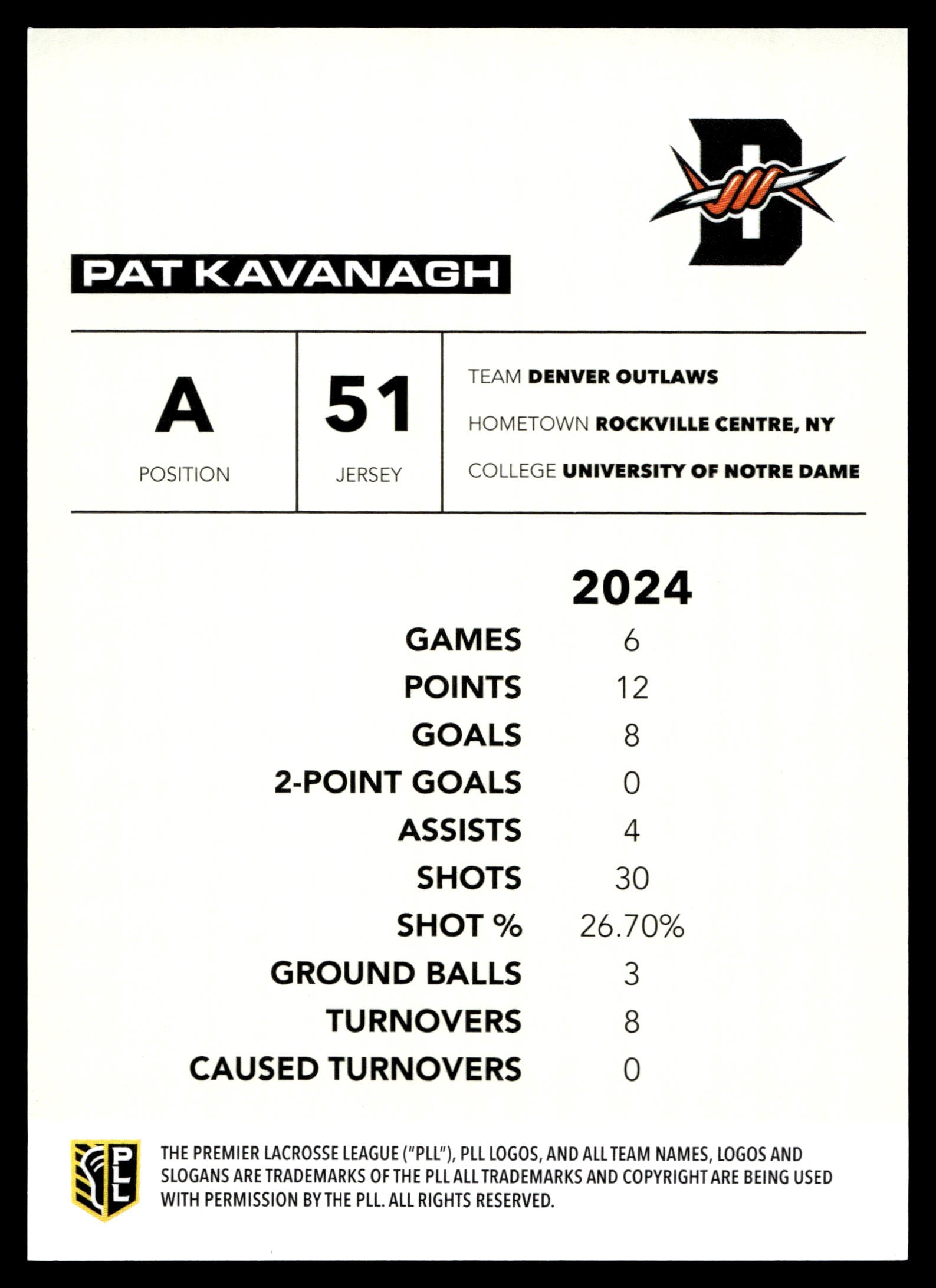Pat Kavanagh 2025 PLL Flagship Denver Outlaws Yellow Parallel 49/50 #75