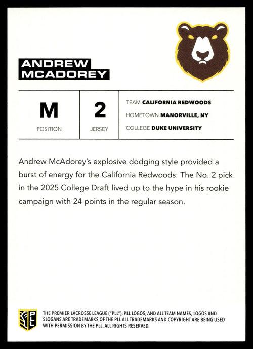 Andrew Mcadorey 2025 PLL Flagship California Redwoods Yellow Parallel 46/50 #34