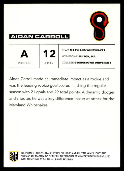 Aidan Carroll 2025 PLL Flagship Maryland Whipsnakes Blue Parallel 18/99 #145
