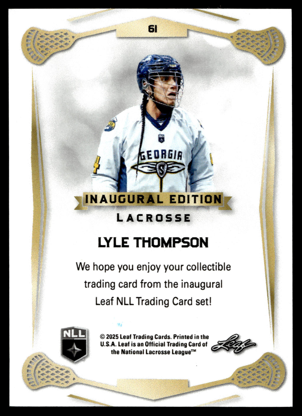 Lyle Thompson 2025 Leaf NLL Inaugural Georgia Swarm Blue Parallel 12/15 #51