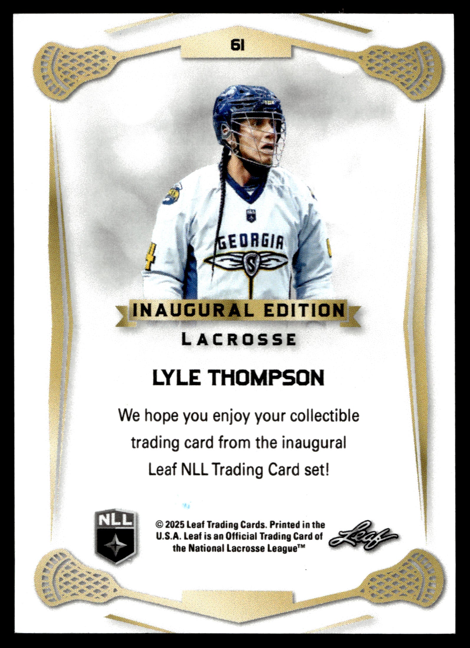 Lyle Thompson 2025 Leaf NLL Inaugural Georgia Swarm Blue Parallel 12/15 #51