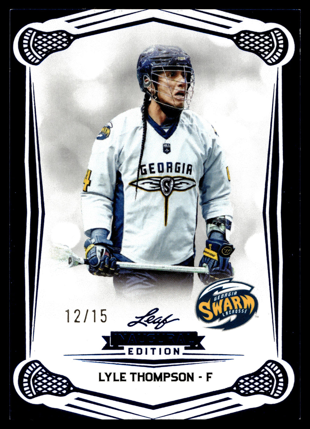 Lyle Thompson 2025 Leaf NLL Inaugural Georgia Swarm Blue Parallel 12/15 #51