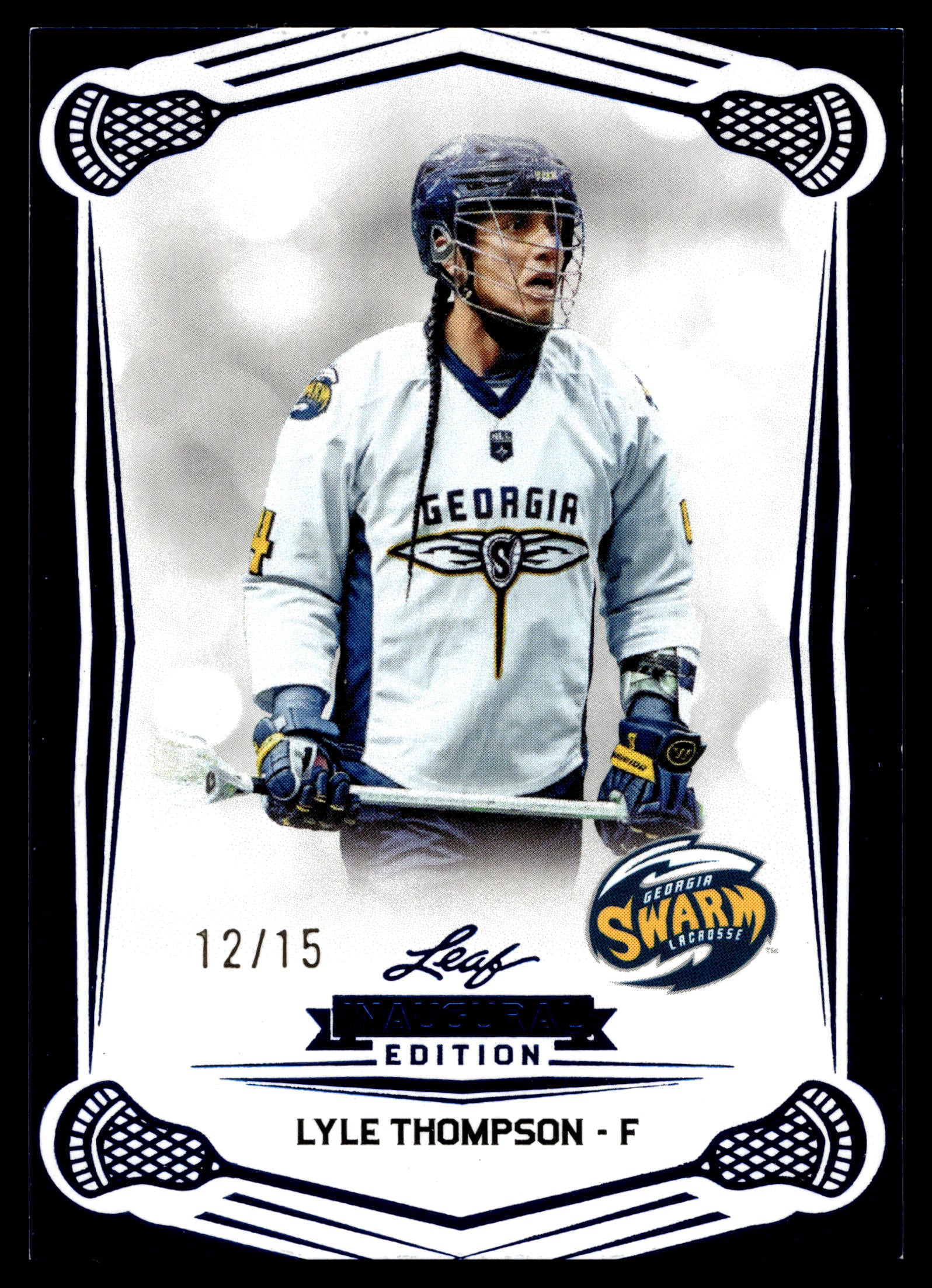 Lyle Thompson 2025 Leaf NLL Inaugural Georgia Swarm Blue Parallel 12/15 #51