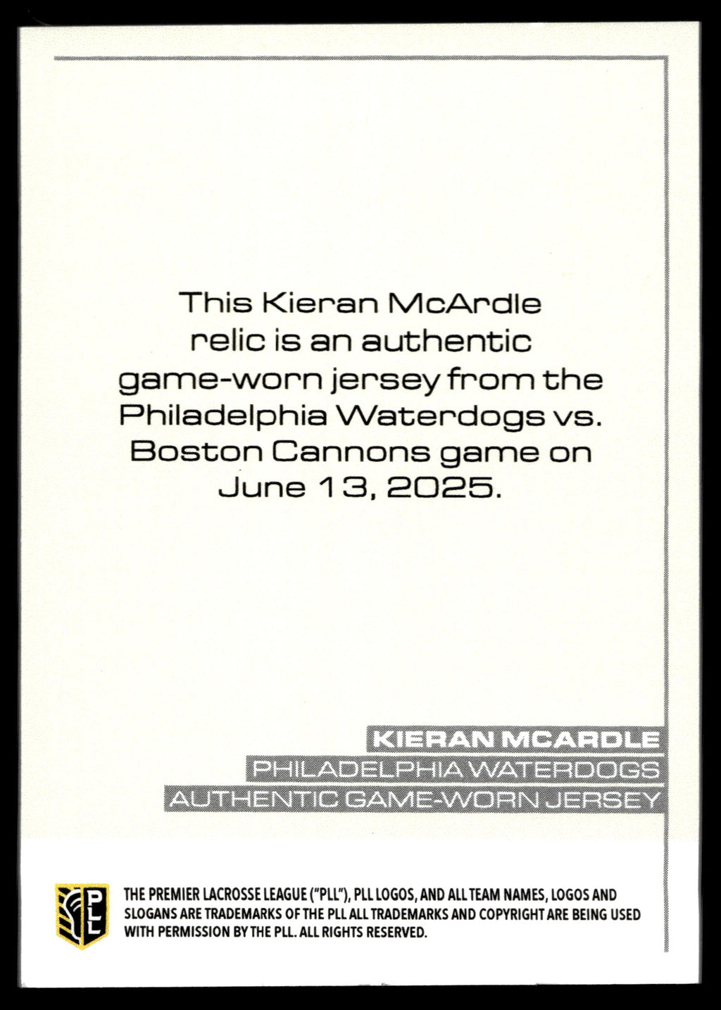 Kieran McArdle 2025 PLL Flagship Philadelphia Waterdogs Relics