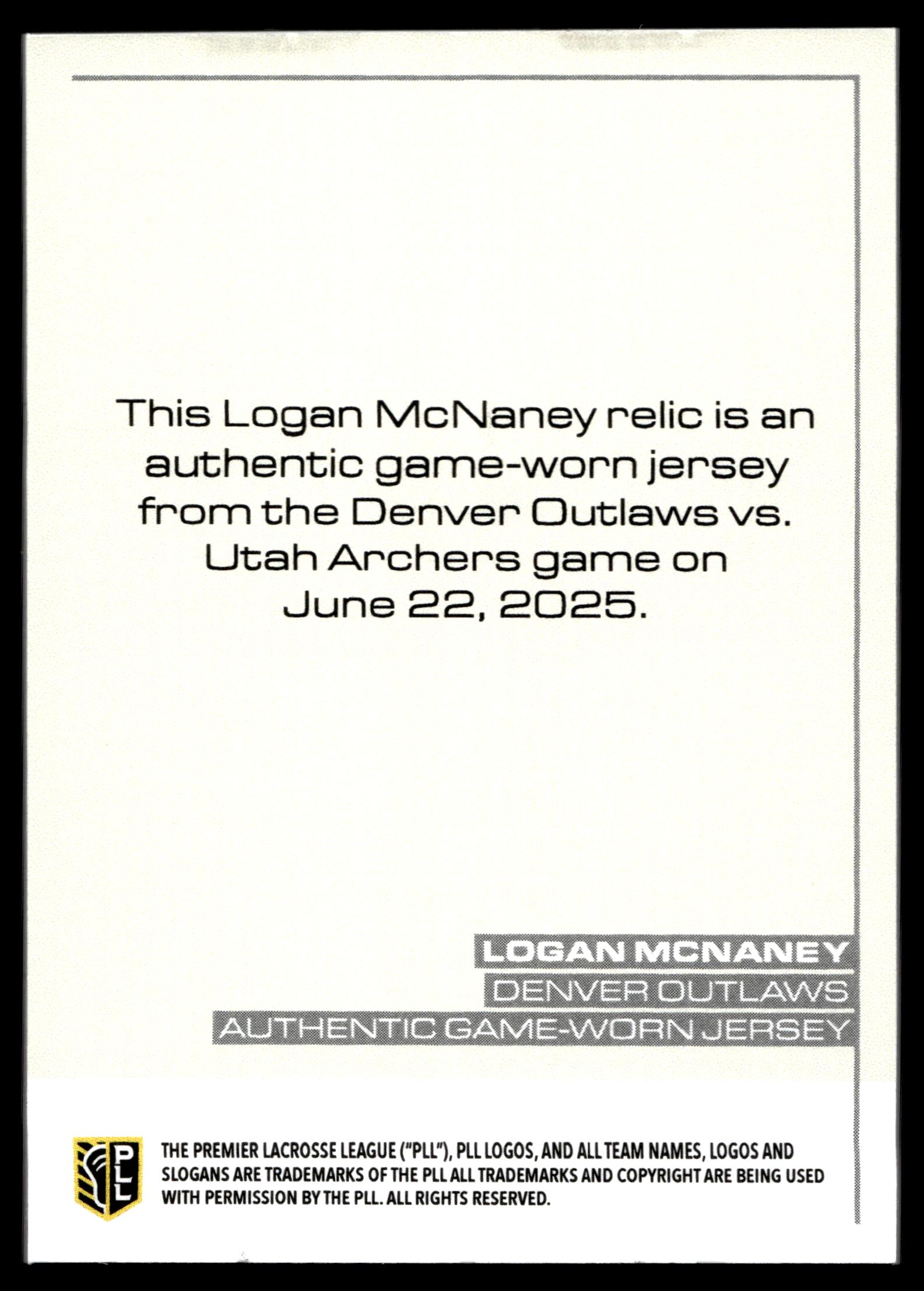 Logan McNaney 2025 PLL Flagship Denver Outlaws Relics indigenous Heritage