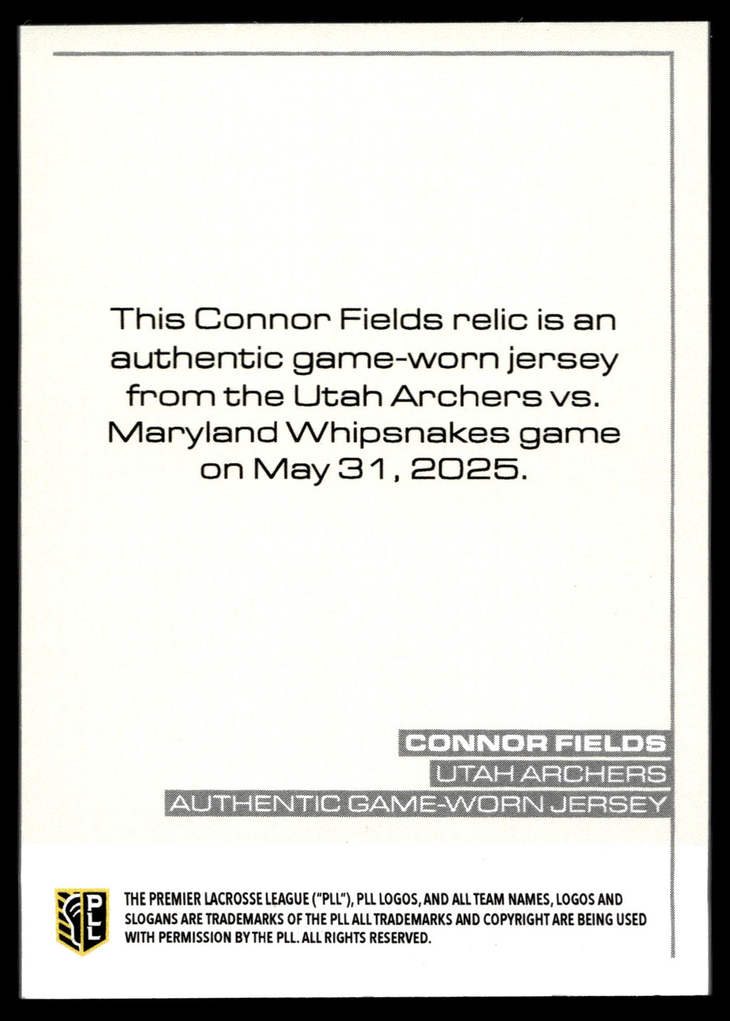 Connor Fields 2025 PLL Flagship Utah Archers Relic