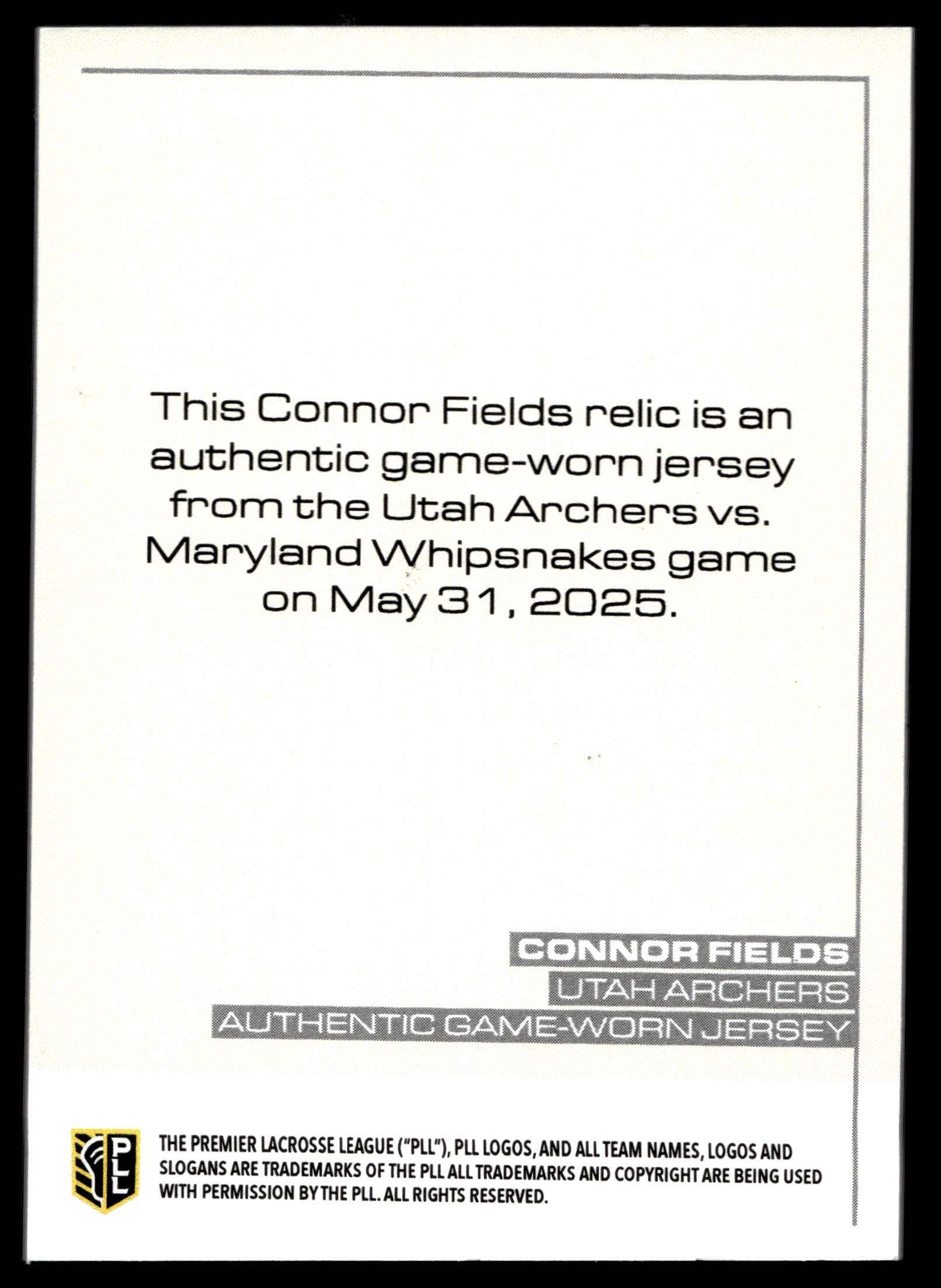 Connor Fields 2025 PLL Flagship Utah Archers Relic