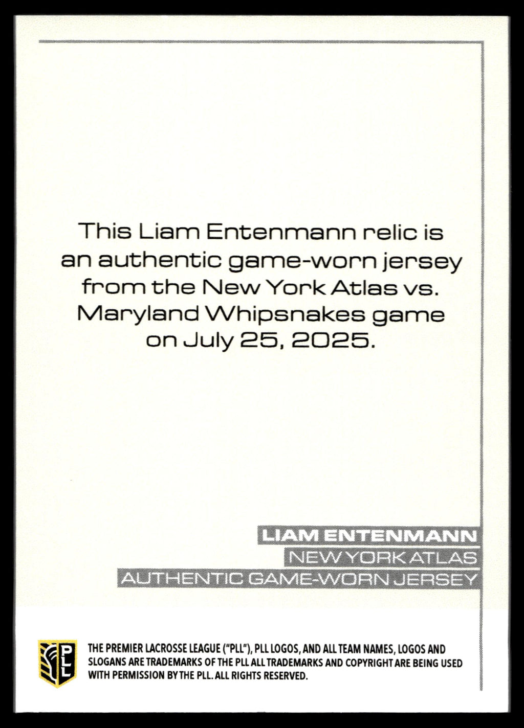 Liam Entenmann 2025 PLL Flagship New York Atlas Relic