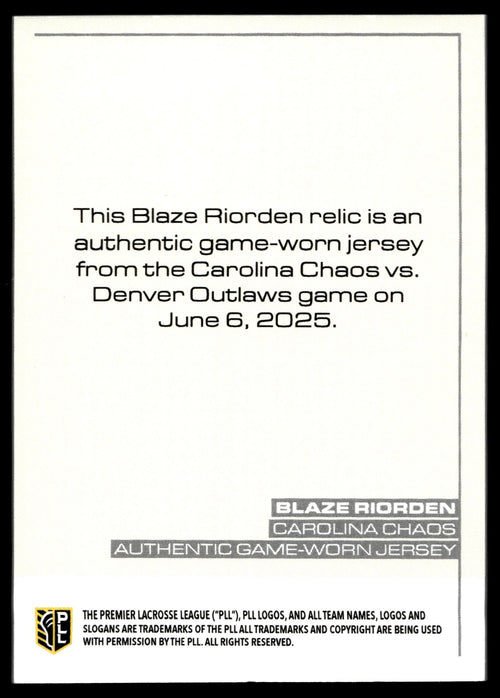 Blaze Riorden 2025 PLL Flagship Maryland Whipsnakes Relic