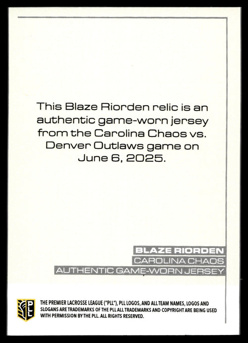 Blaze Riorden 2025 PLL Flagship Maryland Whipsnakes Relic