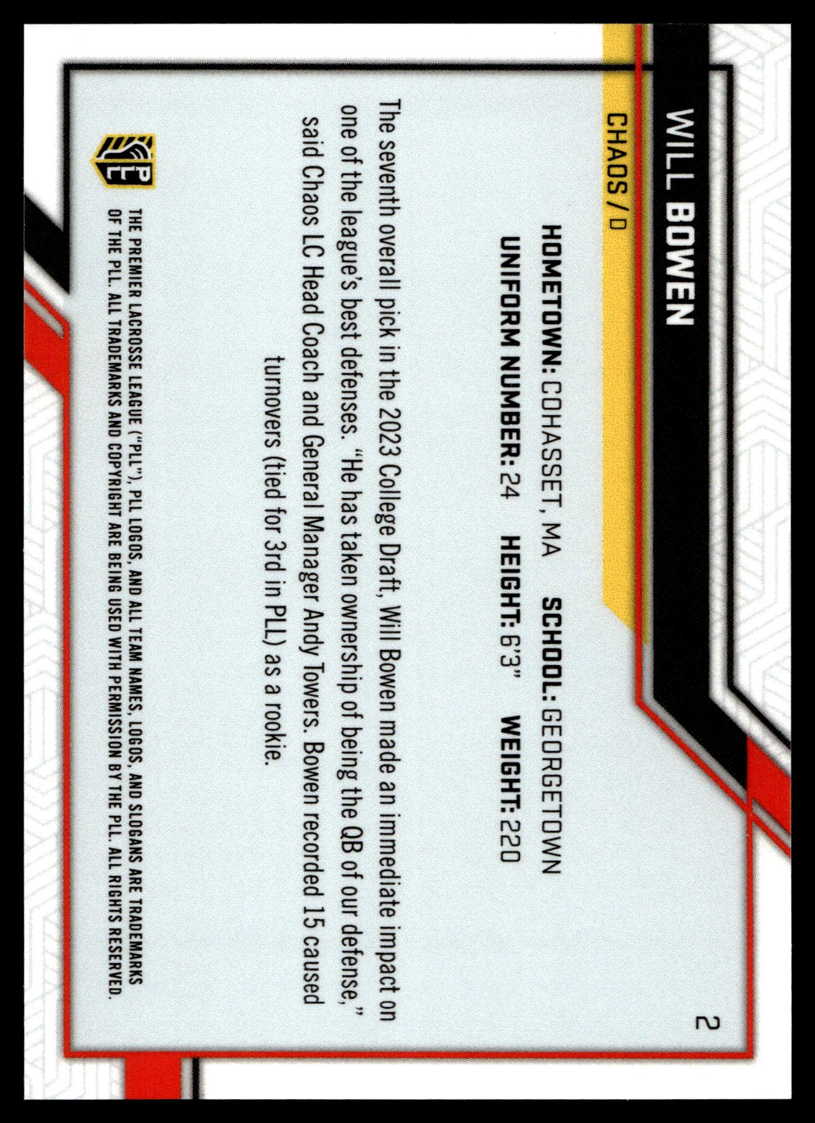 Will Bowen 2023 PLL Snapshot Carolina Chaos Auto #2