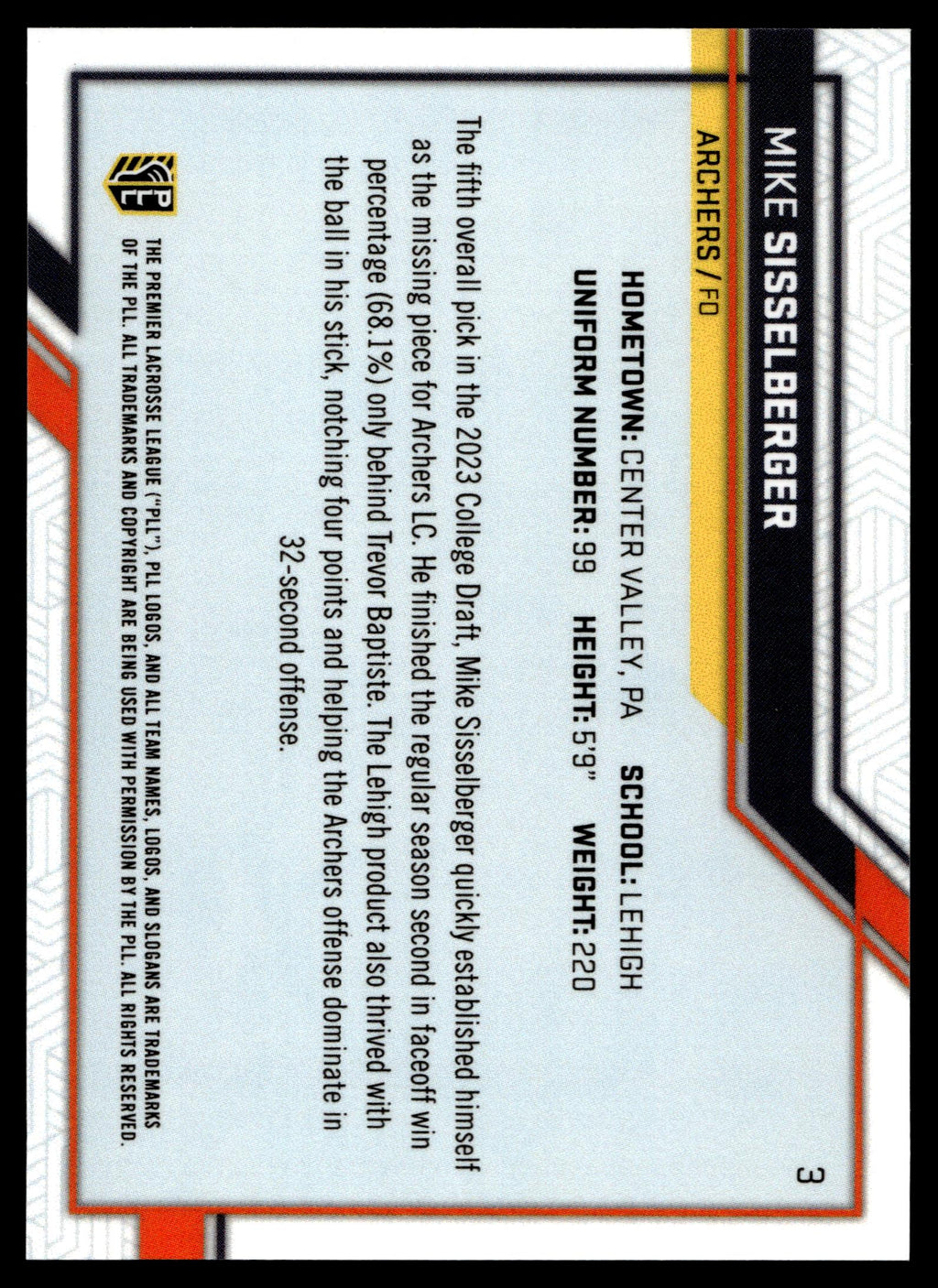 Mike Sisselberger 2023 PLL Snapshot Utah Archers Auto #3