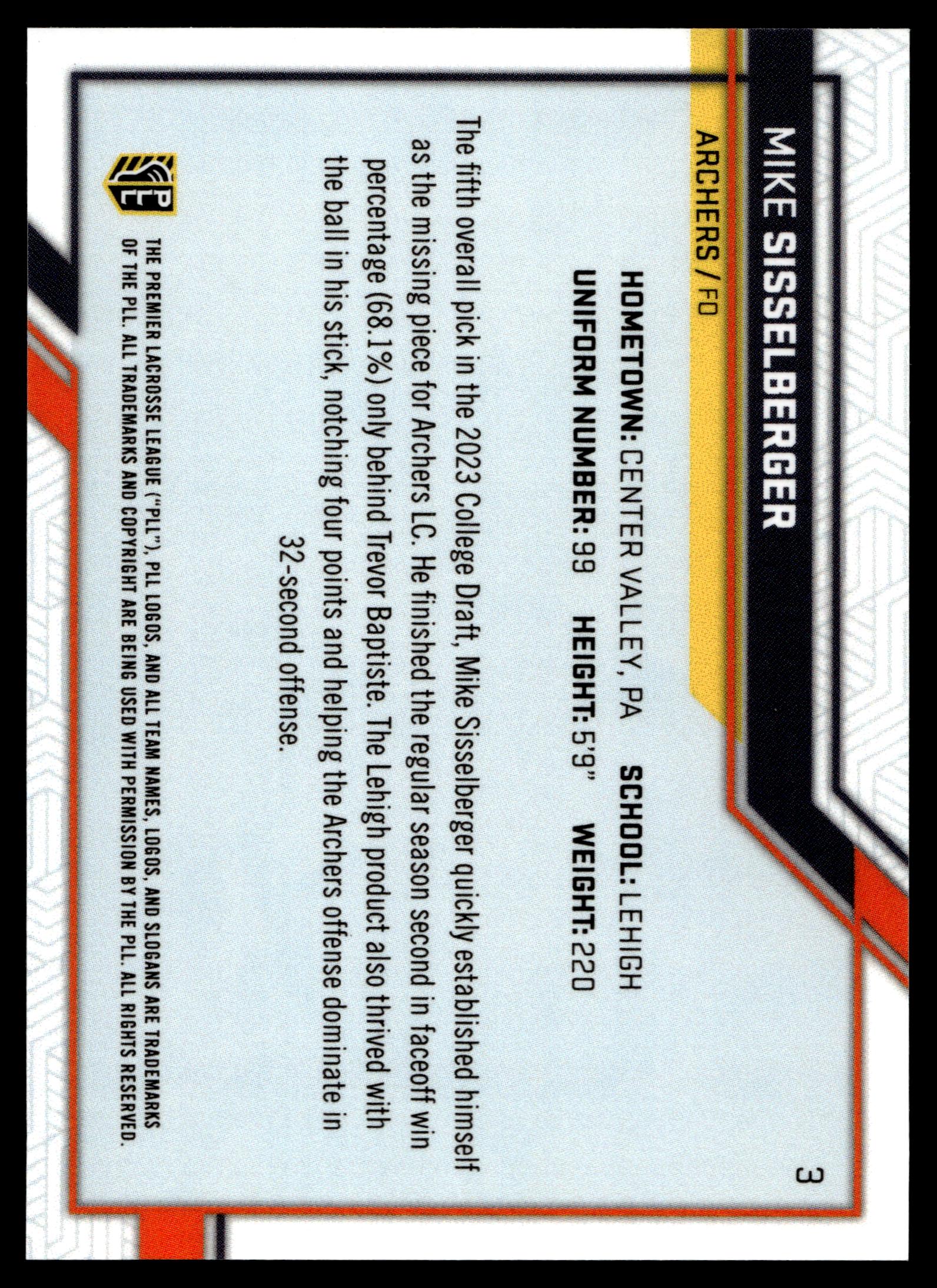 Mike Sisselberger 2023 PLL Snapshot Utah Archers Auto #3