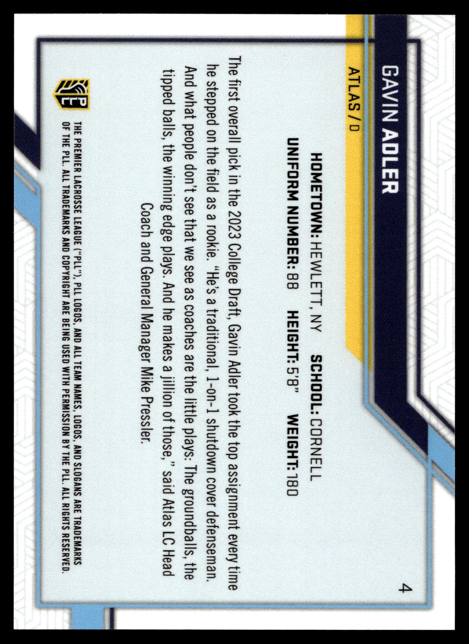 Gavin Adler 2023 PLL Snapshot New York Atlas Auto #4