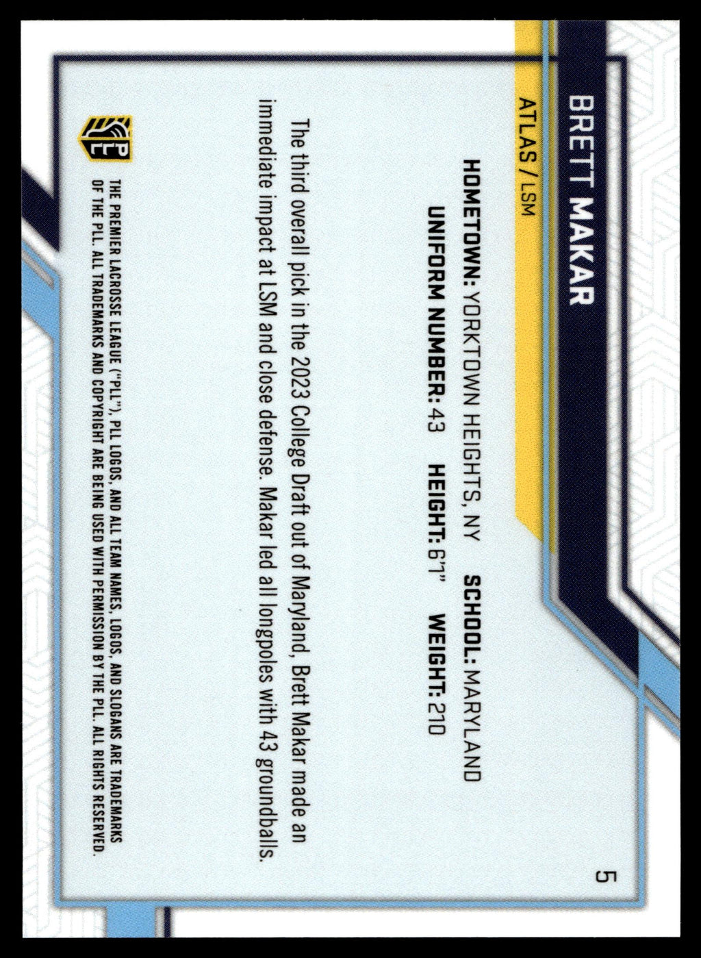 Brett Makar 2023 PLL Snapshot New York Atlas Auto #5