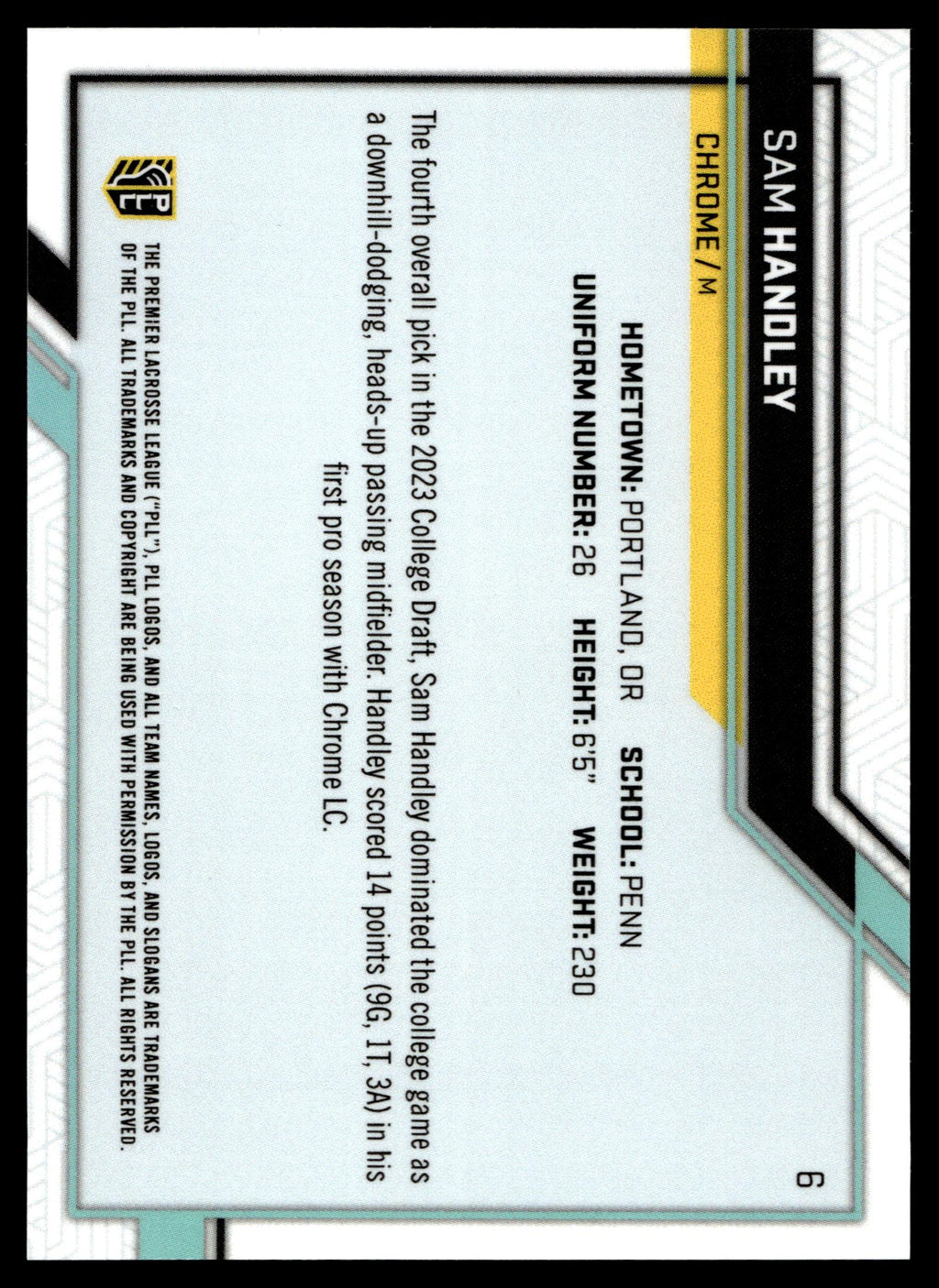 Sam Handley 2023 PLL Snapshot Chrome Auto #6
