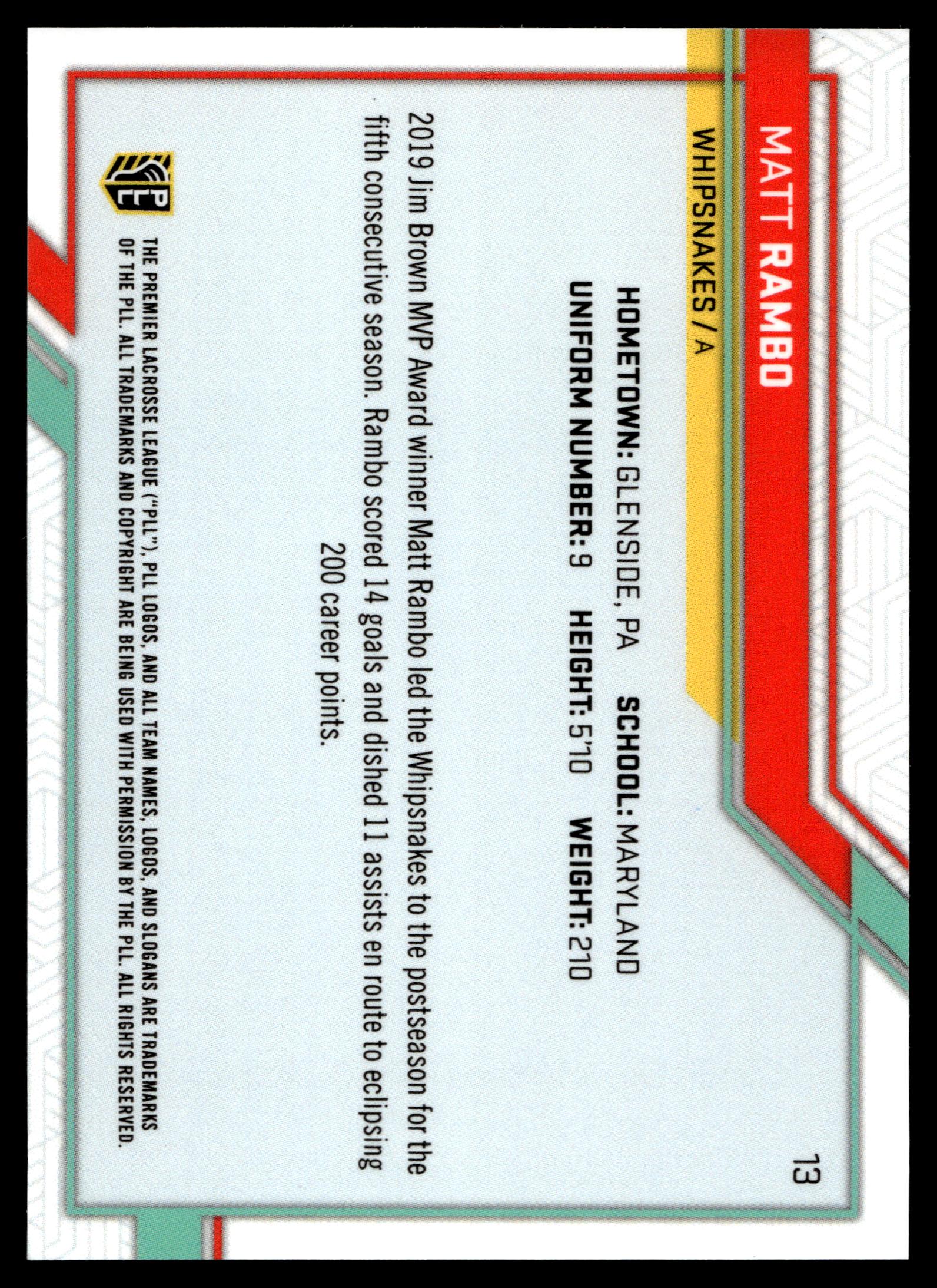 Matt Rambo 2023 PLL Snapshot Maryland Whipsnakes Auto #13
