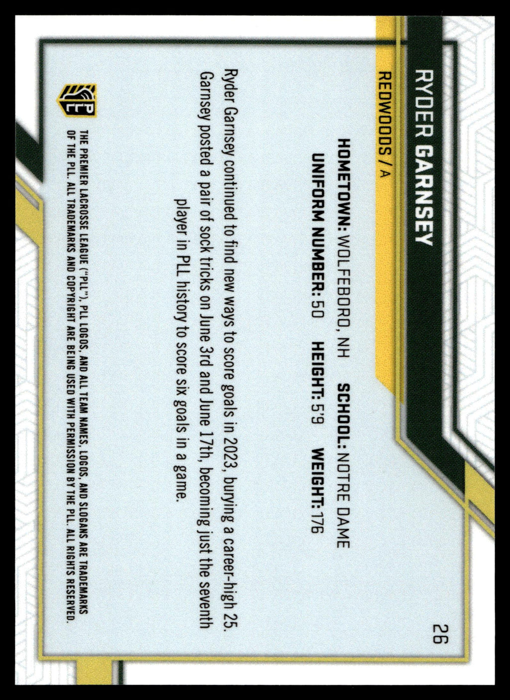 Ryder Garnsey 2023 PLL Snapshot California Redwoods Auto #26