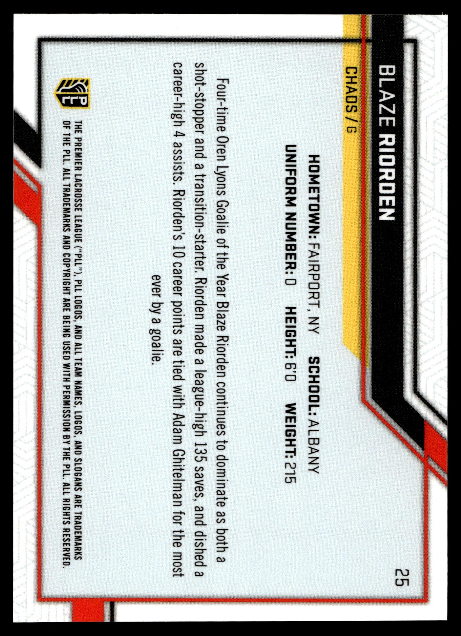 Blaze Riorden 2023 PLL Snapshot Carolina Chaos Auto #25