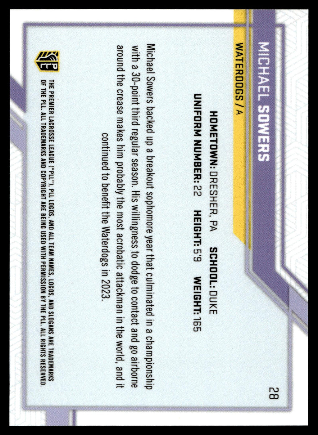 Michael Sowers 2023 PLL Snapshot Philadelphia Waterdogs Auto #28