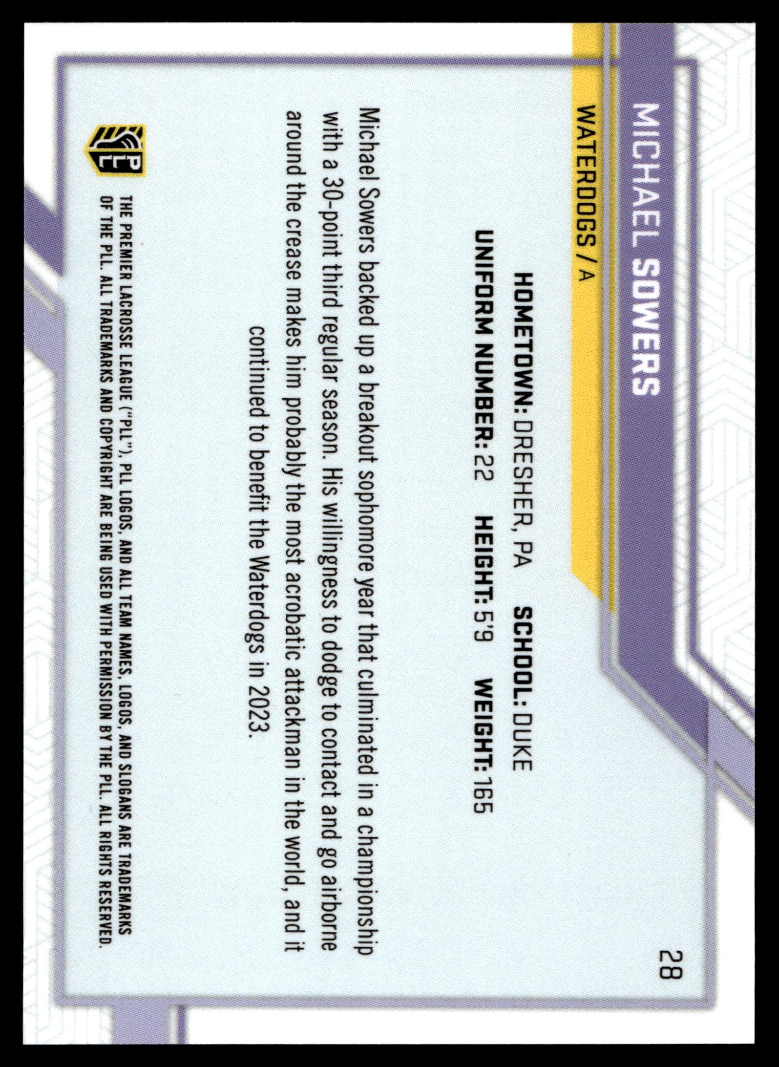 Michael Sowers 2023 PLL Snapshot Philadelphia Waterdogs Auto #28