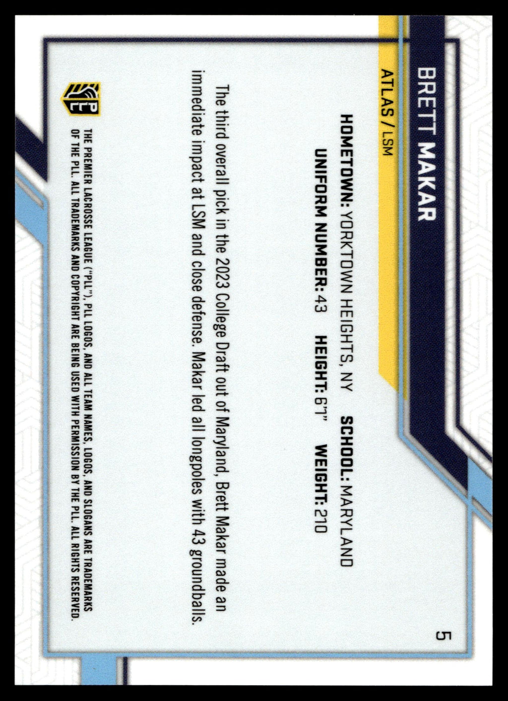 Brett Makar 2023 PLL Snapshot New York Atlas Black 15/25 #5