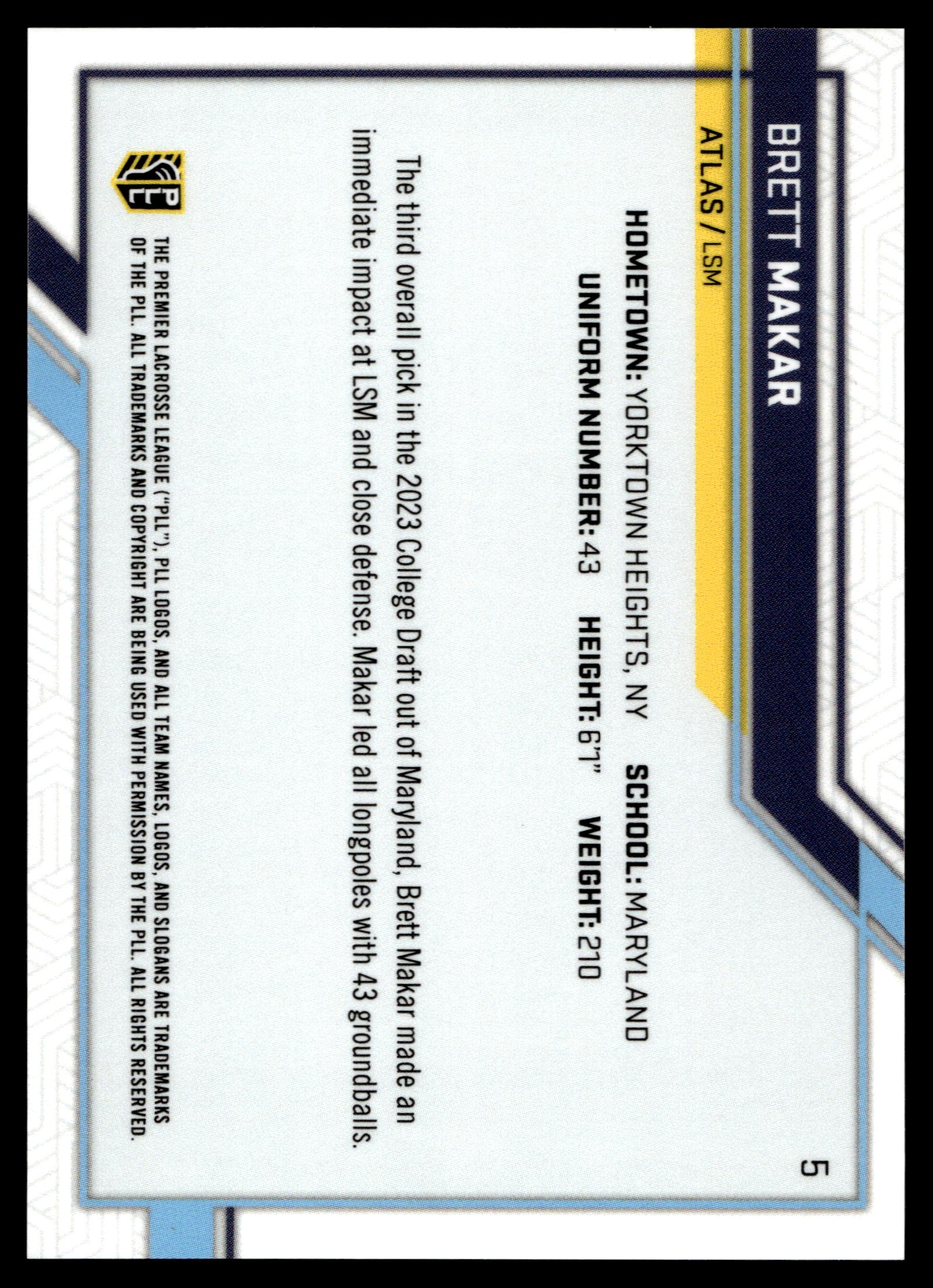 Brett Makar 2023 PLL Snapshot New York Atlas Black 15/25 #5
